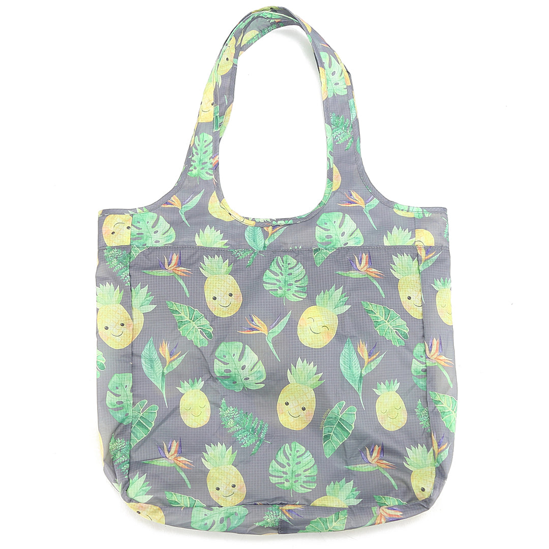 Foldable Tote Bag - Stylish Jacqueline Pineapple Monstera Print in Grey - Perfect for Grocery Shopping, Beach Trips & Daily Use