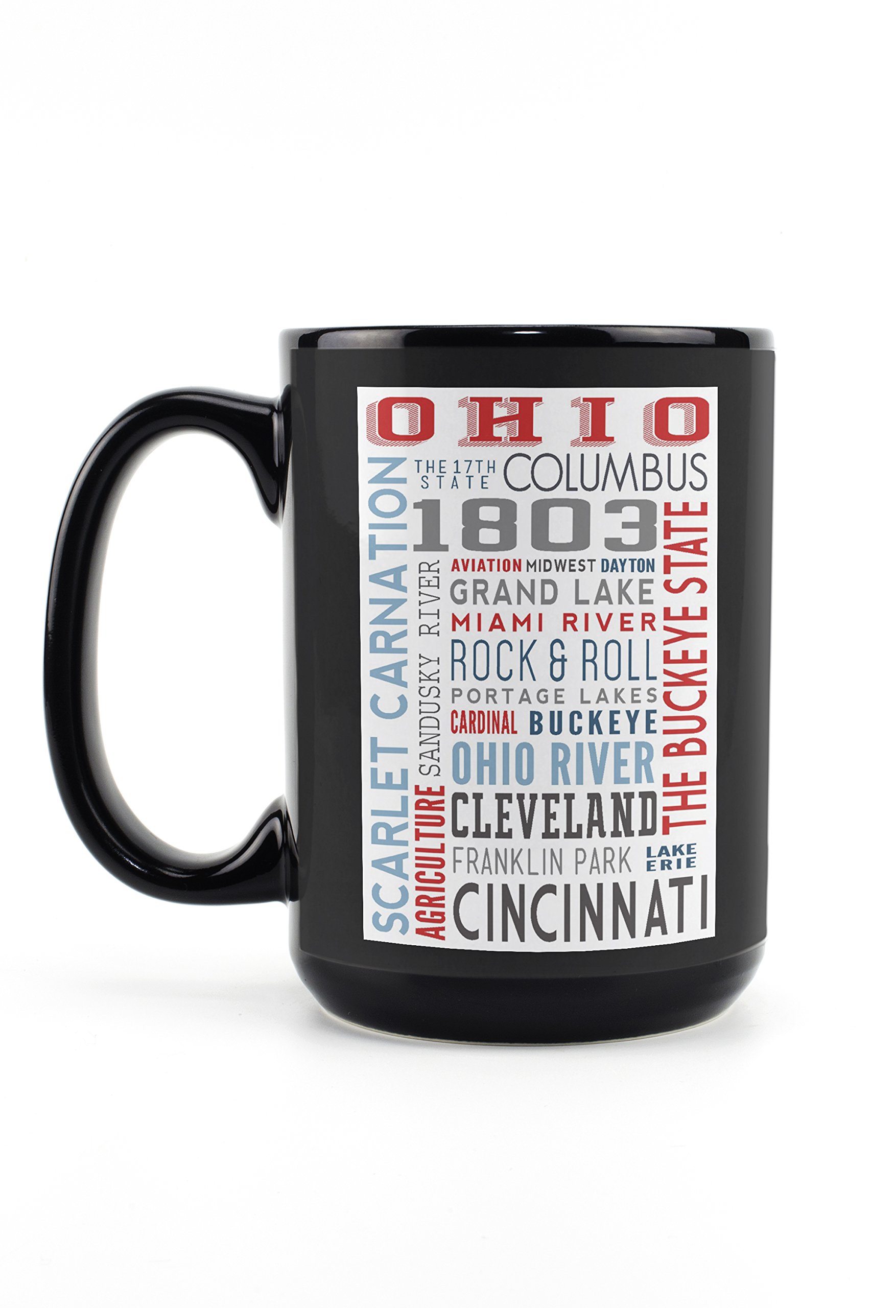 Ohio Typography 15oz Black Ceramic Coffee Mug - Microwave & Dishwasher Safe - Perfect for Home, Office & Gifts - Tea & Hot Beverage Cup