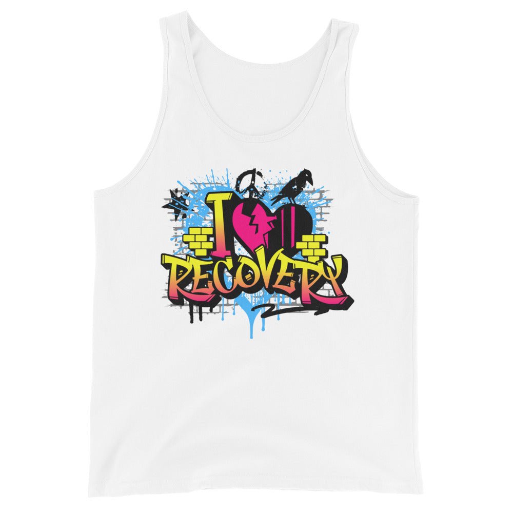 Recovery Rebel Graffiti Tank Top - Women's Vintage Streetwear Graphic Muscle Tee for Gym, Workout & Urban Fashion