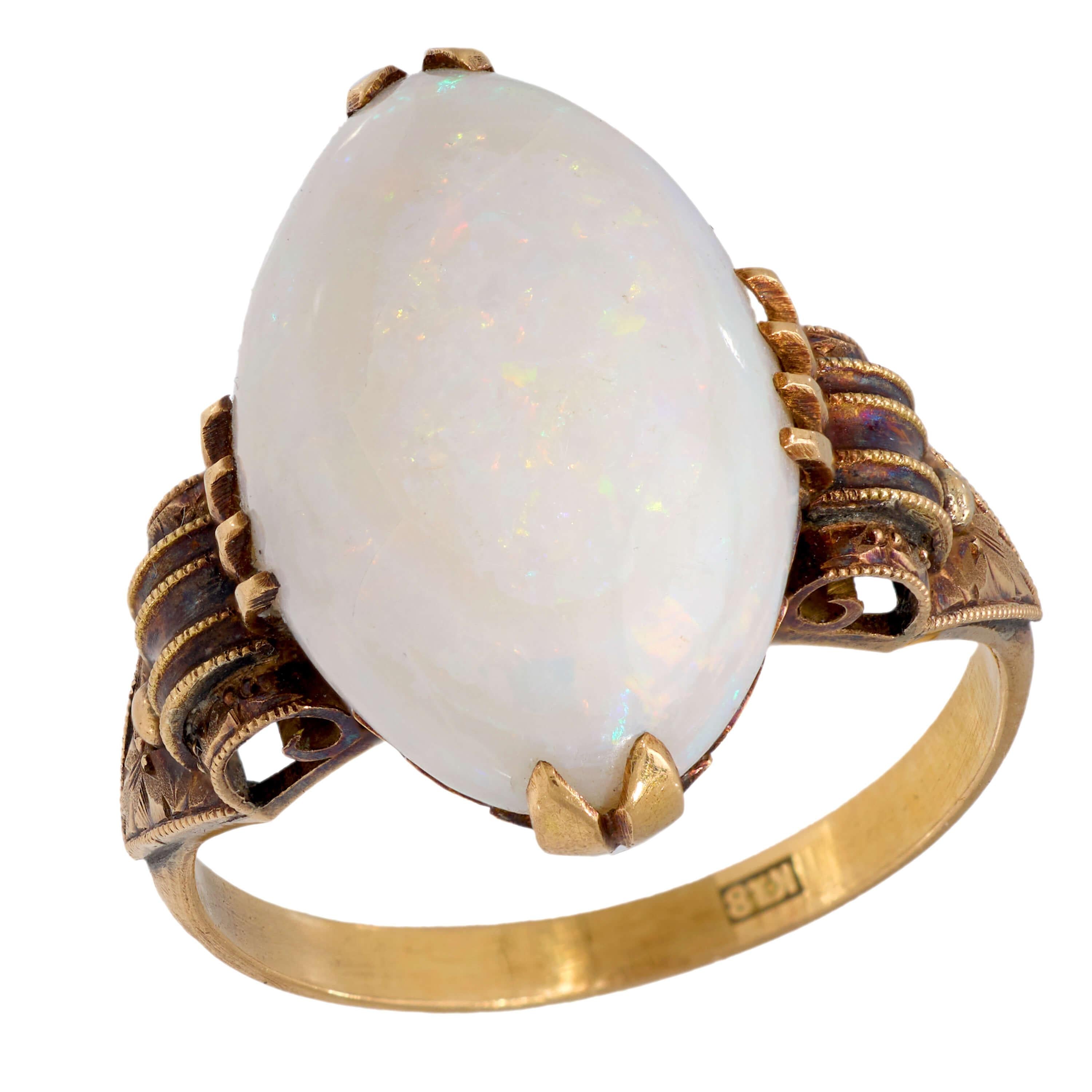 Exquisite Art Nouveau 18K Gold 10ctw+ Opal Ring for Women - Vintage Inspired Jewelry for Weddings, Anniversaries & Special Occasions