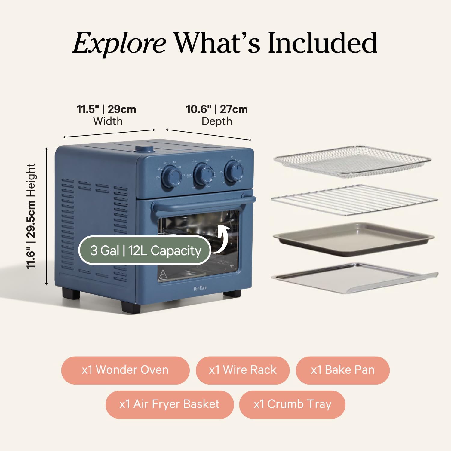 Our Place Wonder Oven - 6-in-1 Air Fryer & Toaster Oven with Steam Infusion | Compact Countertop Appliance for Fast Preheating | Multifunctional for Air Frying, Baking, Roasting, Toasting, Reheating & Broiling | Blue Salt | Perfect for Small Kitchens, Dorms & Quick Meals