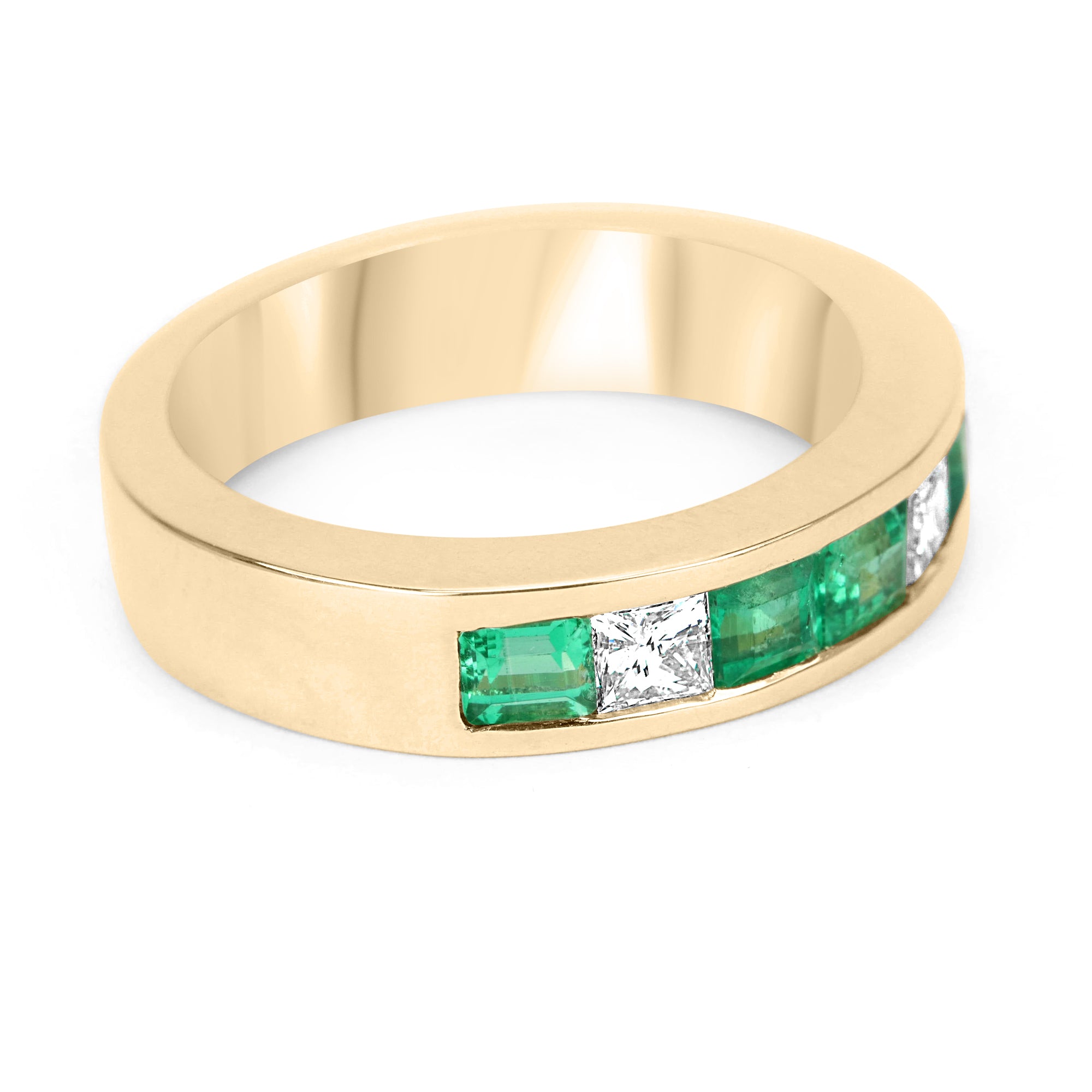 1.10tcw Natural Emerald & Diamond Round Cut 14K Gold Men's Wedding Band Ring - Perfect for Engagement, Anniversary & Special Occasions