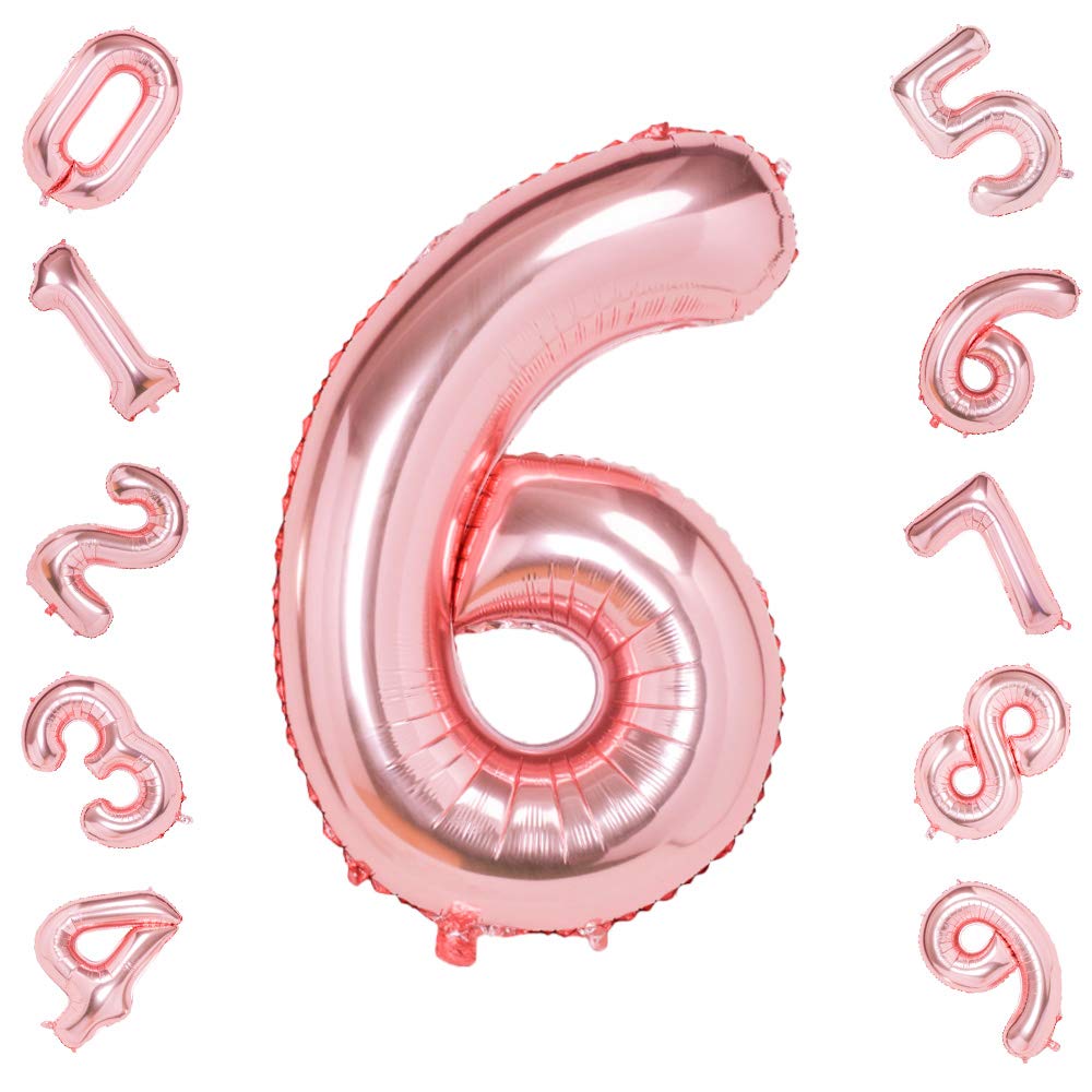 40 Inch Rose Gold Number 6 Foil Balloons - Large Helium Mylar Balloons for Birthday Party Decorations, Anniversary, Graduation & Baby Shower - Perfect for Photo Backdrops, Ceiling Decor & Event Centerpieces
