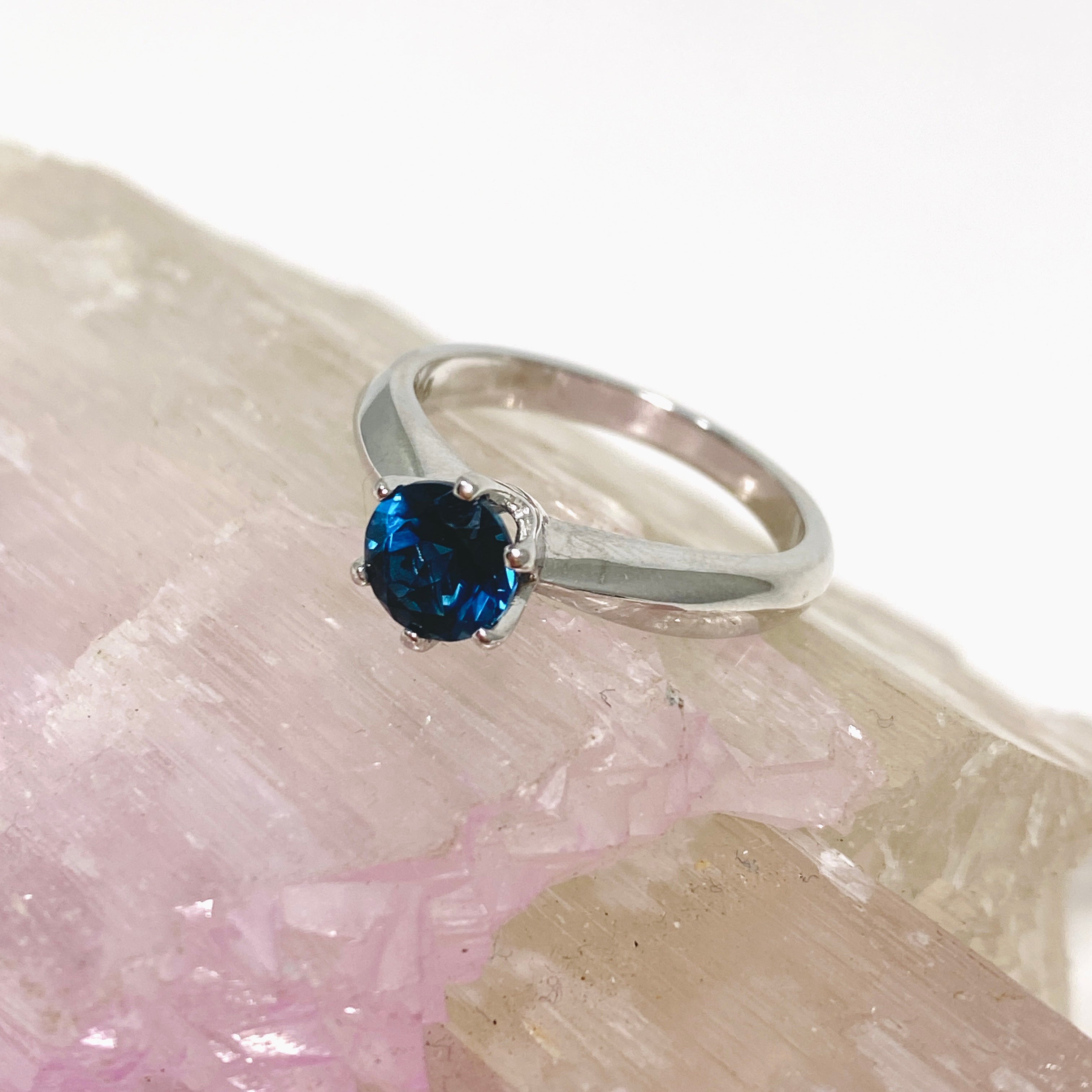 London Blue Topaz Round Solitaire Faceted Ring - Size 7 - HRGJ 57 - Elegant Engagement & Wedding Jewelry for Women