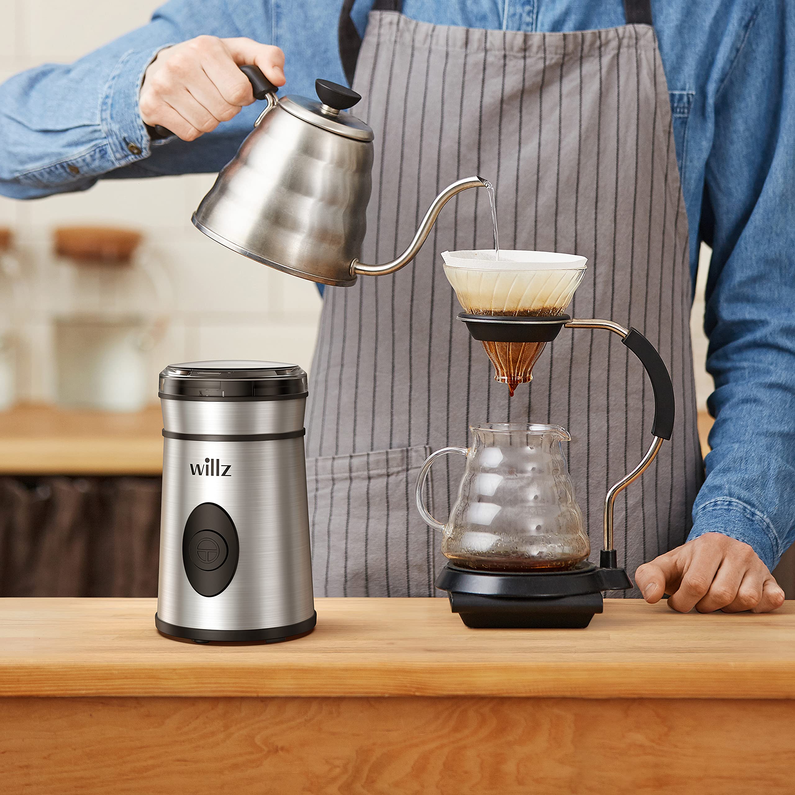 Premium Willz Electric Coffee Grinder - 200W Stainless Steel Blade for Beans, Spices & Herbs | 50g Capacity (6 Cups) | One-Touch Operation | Perfect for Home Kitchens, Camping & Gifts