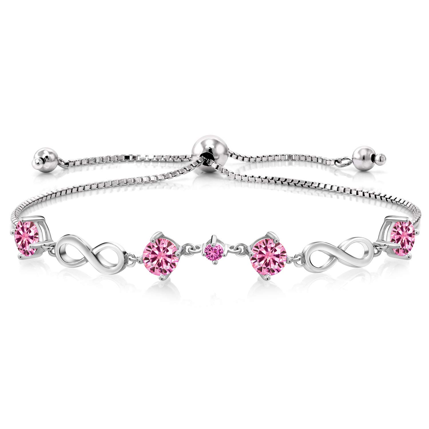 925 Sterling Silver Adjustable Infinity Tennis Bracelet for Women - Round Pink Moissanite & Sapphire (2.05cttw) | Elegant Jewelry Gift for Anniversary, Birthday & Special Occasions