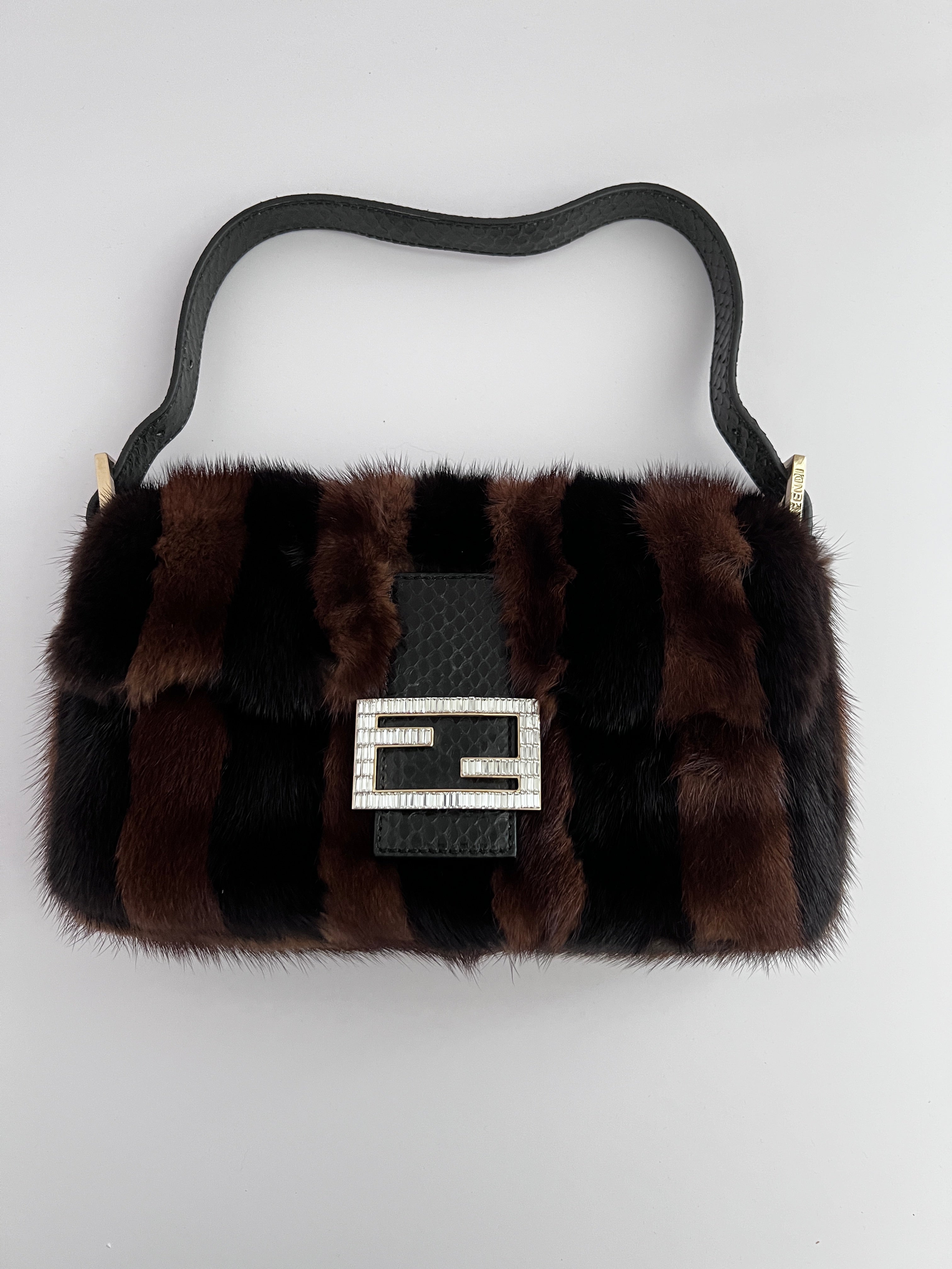 Fendi Mink Stripes Baguette Bag - Luxury Designer Crossbody Purse for Women | Perfect for Evening Parties, Date Nights & Special Occasions