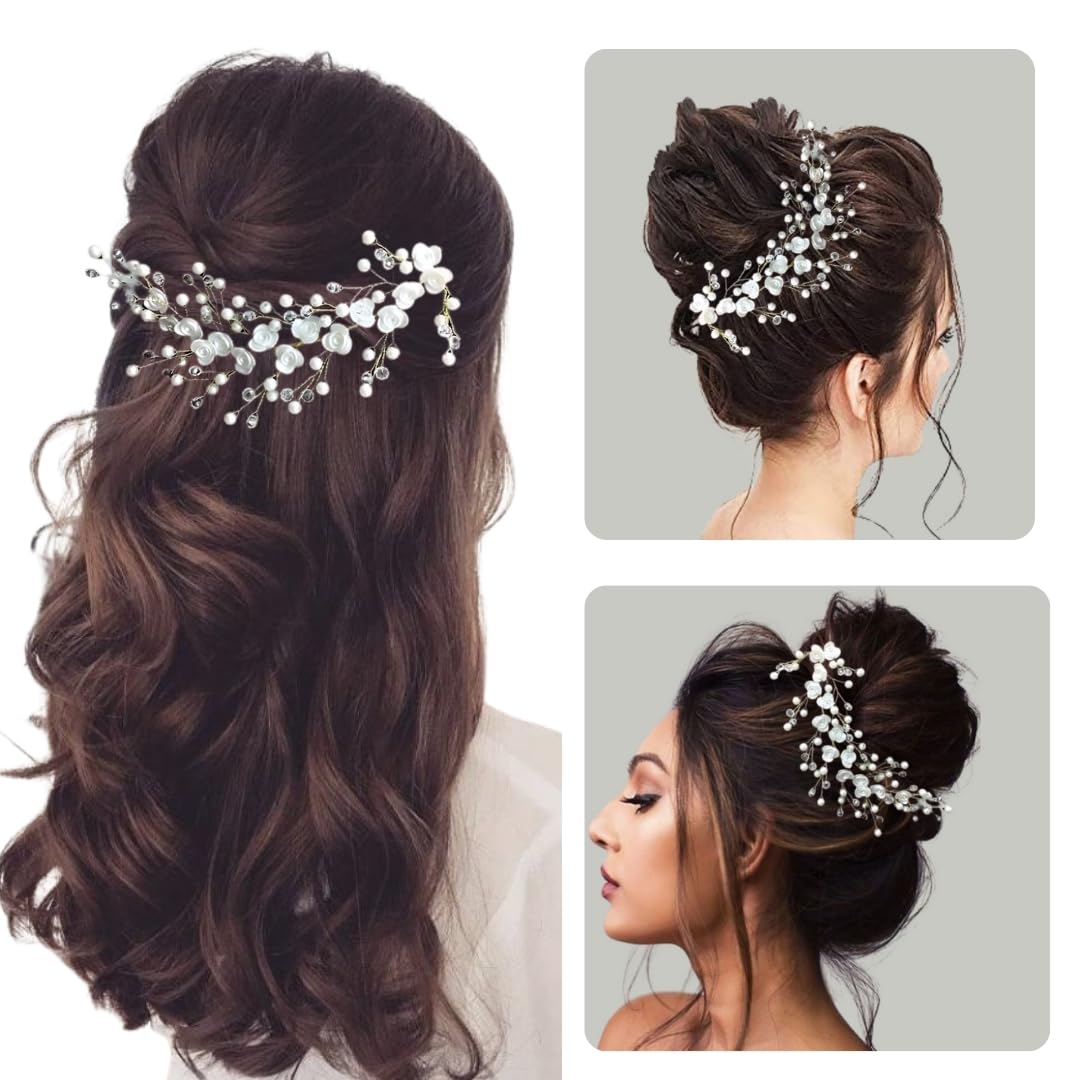 Bridal Floral Hair Accessories Set - Pearl & Crystal Hair Pins & Brooch for Women | Wedding, Prom, Party Hairstyle Decor | Perfect for Juda, Buns, Updos & Special Occasions
