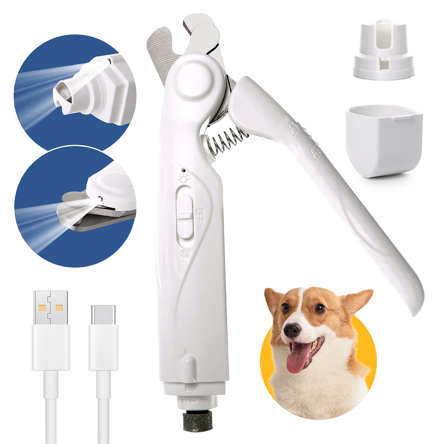 Pettycare 2-in-1 Dog Nail Clippers & Grinder Set - USB Rechargeable Pet Nail Trimmer with LED Light & Safety Guard | Professional Grooming Tool for Small to Large Dogs | Perfect for Home Grooming & Puppy Nail Care