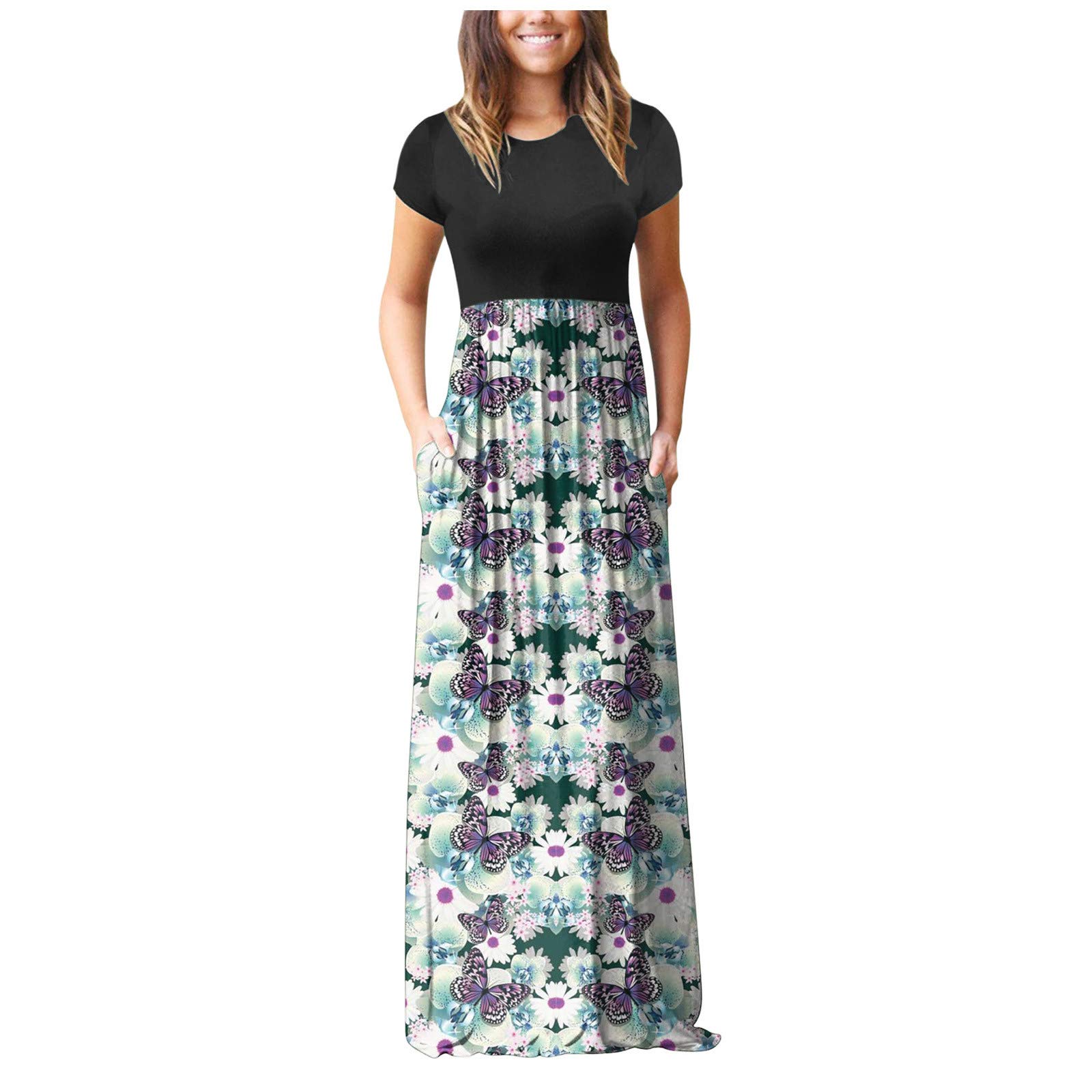 Women's Sexy Short Sleeve Maxi Dress - Loose Plain Long Summer Dress with Pockets | Casual Beach Wear, Vacation Outfit & Everyday Comfort