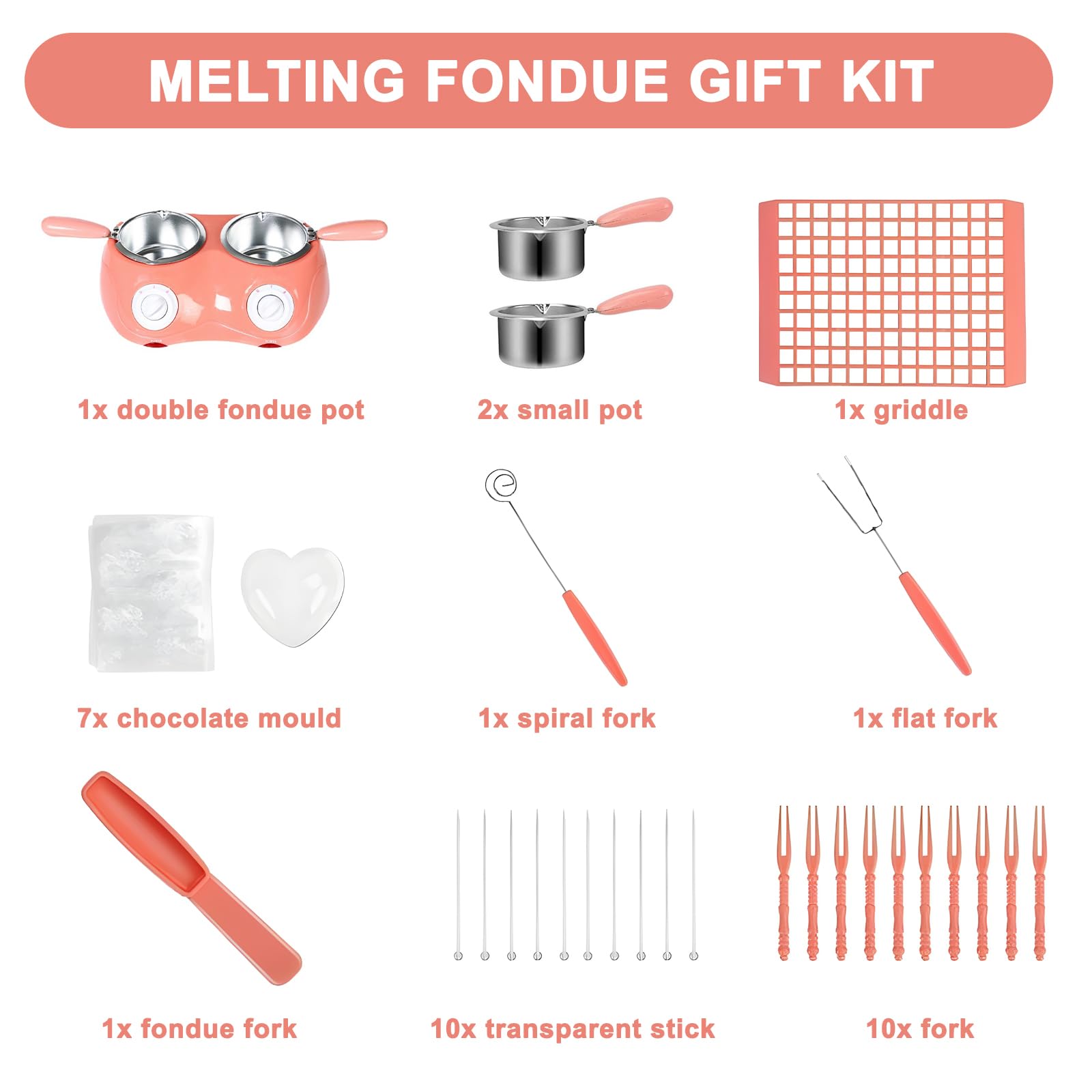 Electric Chocolate Fondue Maker with Double Melting Pot - 2 Adjustable Temperature Mini Fondue Set for Milk Chocolate, Cheese, Butter & Candy - Perfect for Parties, Desserts & DIY Treats