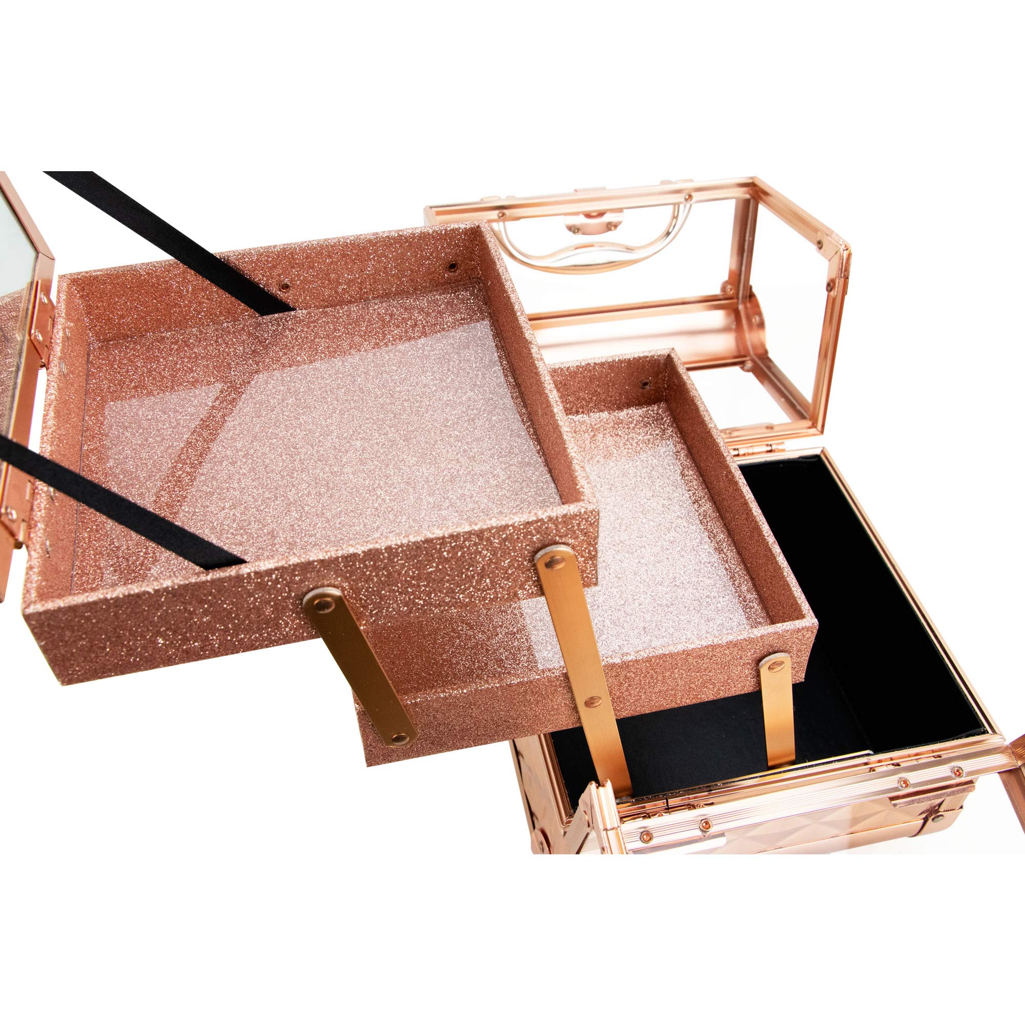 Ver Beauty Professional Makeup Train Case - Clear Acrylic Jewelry Organizer with 2-Tier Trays, Lockable Mirror & Aluminum Frame | Portable Cosmetic Storage for Travel, Salon & Home Beauty Organization