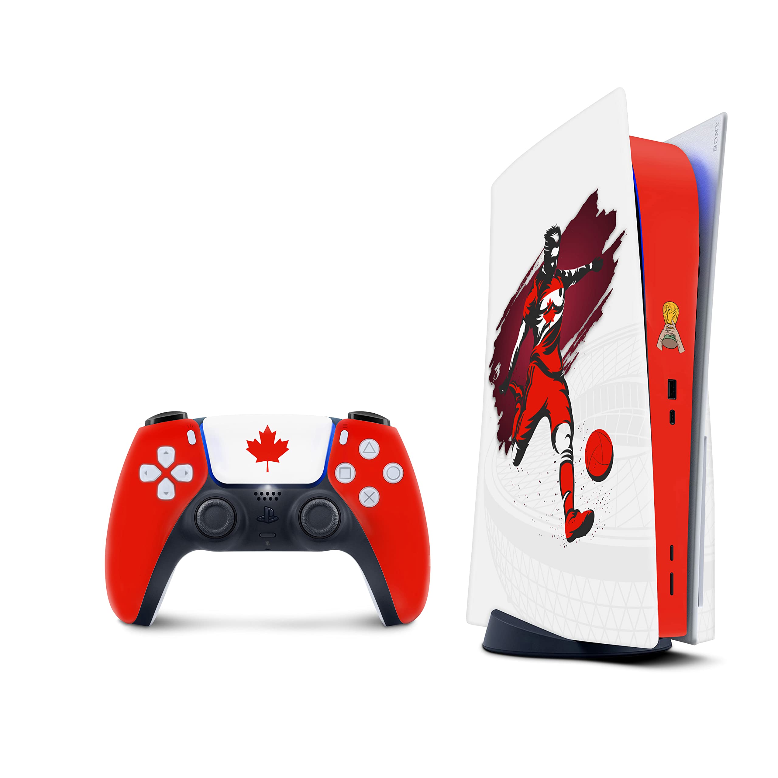 2022 World Cup Stickers for PlayStation 5 Console & Controllers - PS5 Soccer Vinyl Skin Decal with 3M Material, Full Wrap Cover for Disc Version (Canada Design) - Perfect for Gaming Enthusiasts & Soccer Fans