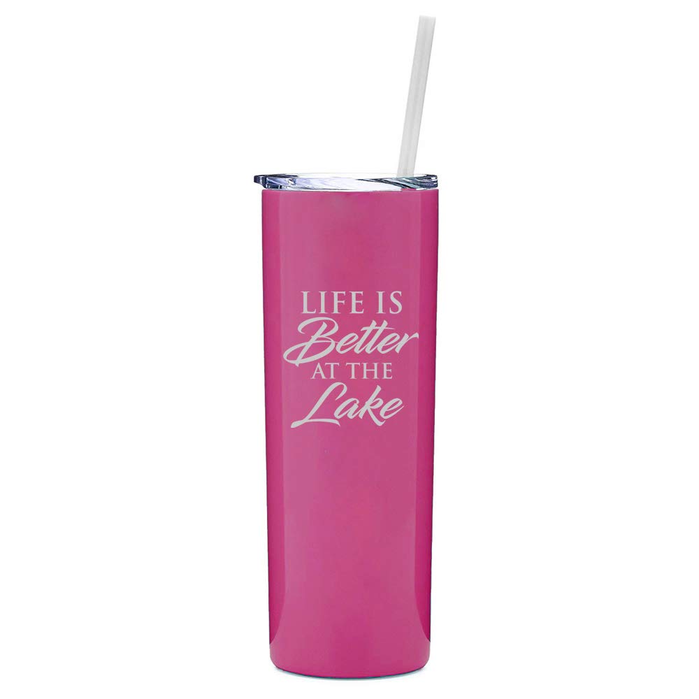 20 oz Skinny Tall Stainless Steel Vacuum Insulated Tumbler with Straw - Double Wall Insulated Travel Mug for Hot & Cold Drinks - Perfect for Coffee, Tea, Hiking, Camping & Outdoor Activities (Hot Pink)