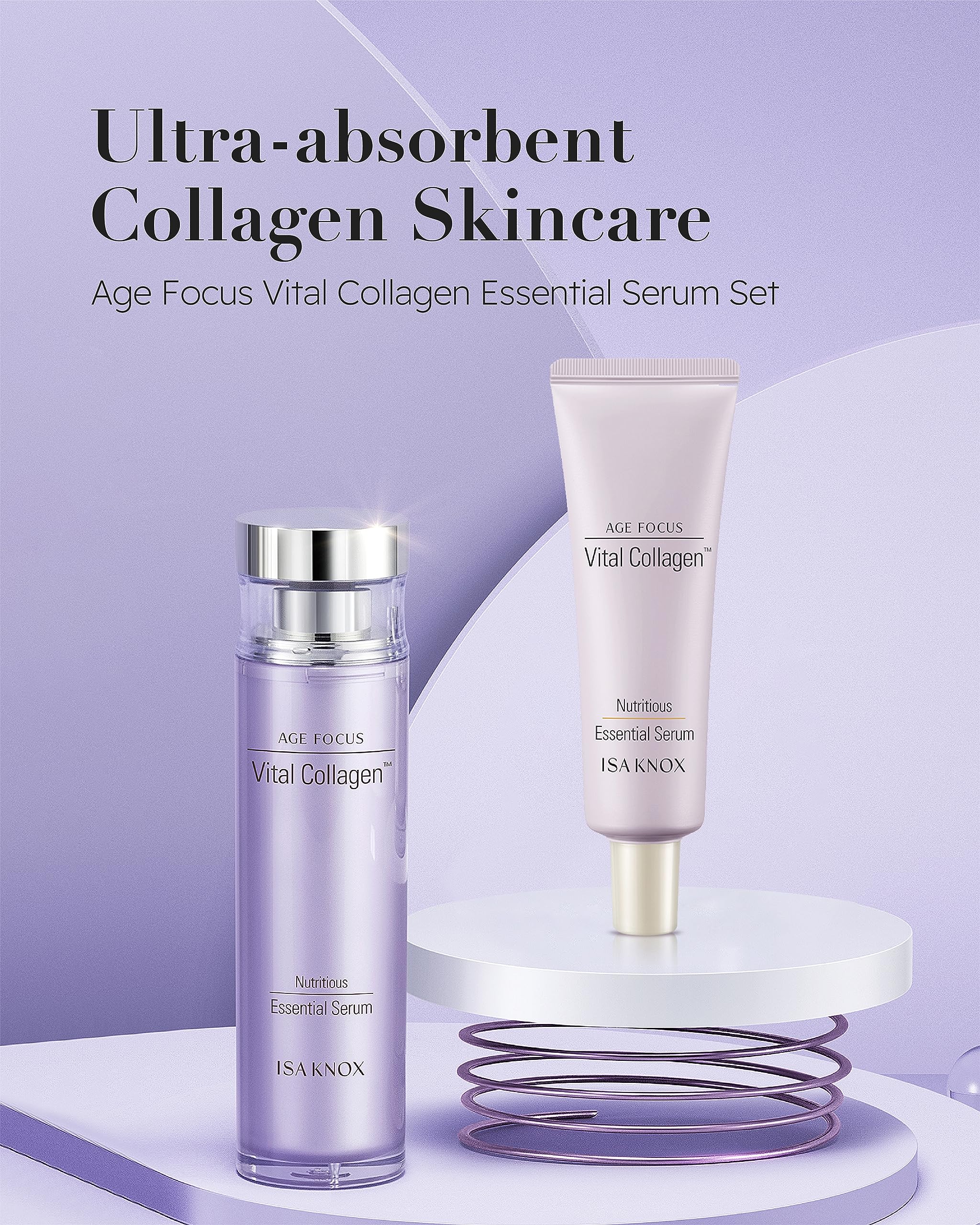 ISA KNOX AGE FOCUS VITAL COLLAGEN Essential Serum (2.4 fl oz) - Korean Anti-Aging Skincare with Hydrolyzed Collagen, Vitamin C, B12 & E - LG Beauty Ampoule for Wrinkles & Fine Lines - Perfect for Night Routine & Dry Skin Care