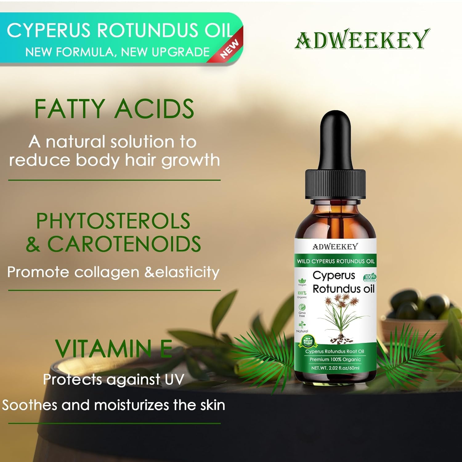 100% Pure Natural Cyperus Rotundus Oil (Nut Grass Oil) for Hair Removal - Organic Essential Oil for Skin Care & Aromatherapy - Perfect for DIY Beauty Treatments & Spa Relaxation (1pc)