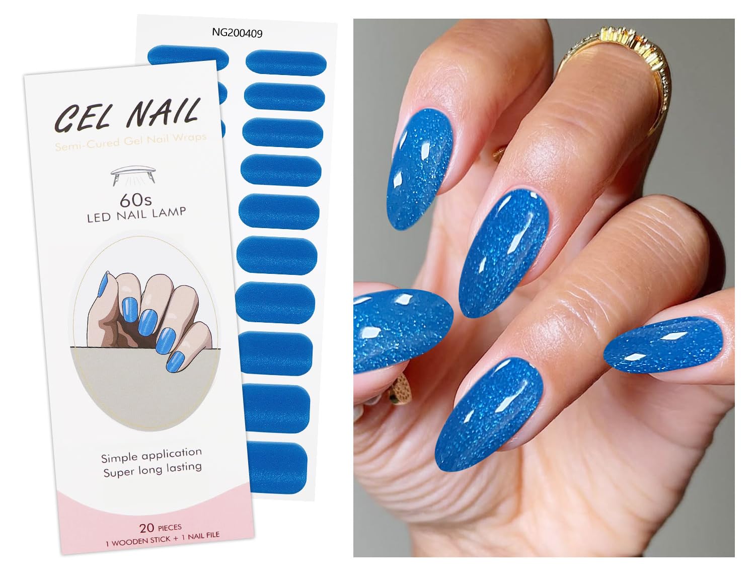 JMEOWIO Semi Cured Gel Nail Strips - Blue Cat Eye Nail Stickers for DIY Nail Art | Long Lasting Nail Supplies & Decoration Accessories | Perfect for Home Manicure, Parties, and Special Occasions