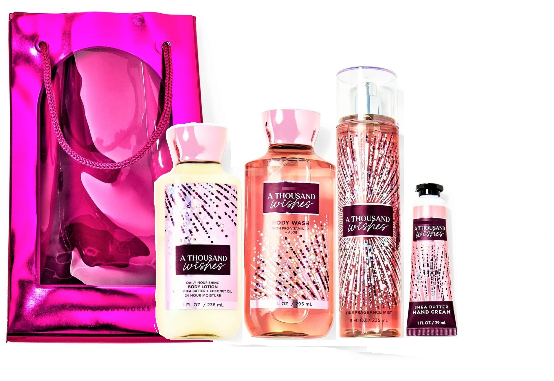 A Thousand Wishes Bath & Body Gift Set - Body Lotion, Shower Gel & Fragrance Mist with Shea Butter Hand Cream in Gift Bag - Perfect for Holidays, Birthdays & Self-Care Gifts