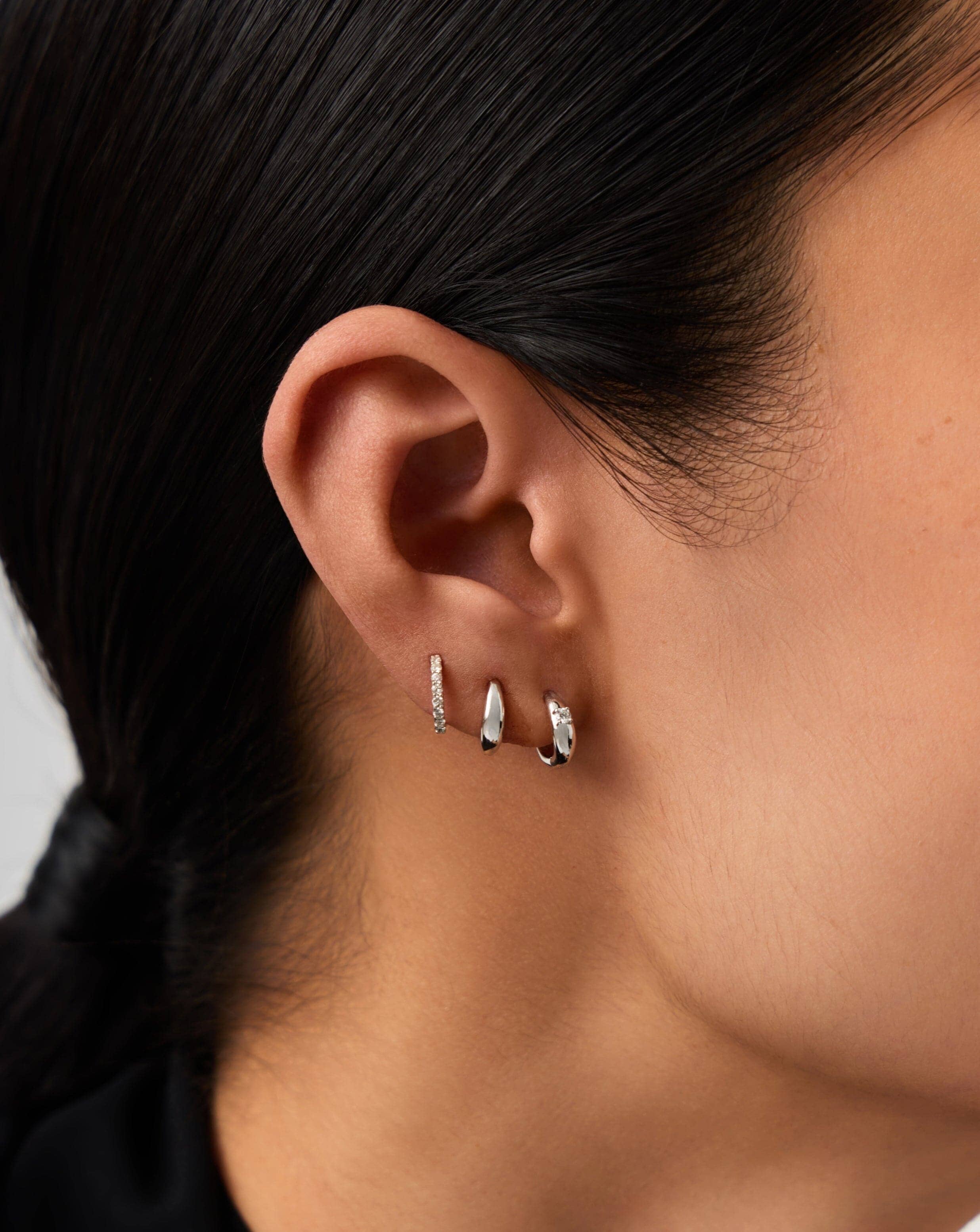14K Solid White Gold Diamond Huggie Hoop Earrings for Women - Minimalist Single Diamond Dome Studs - Perfect for Everyday Wear, Gifts & Special Occasions