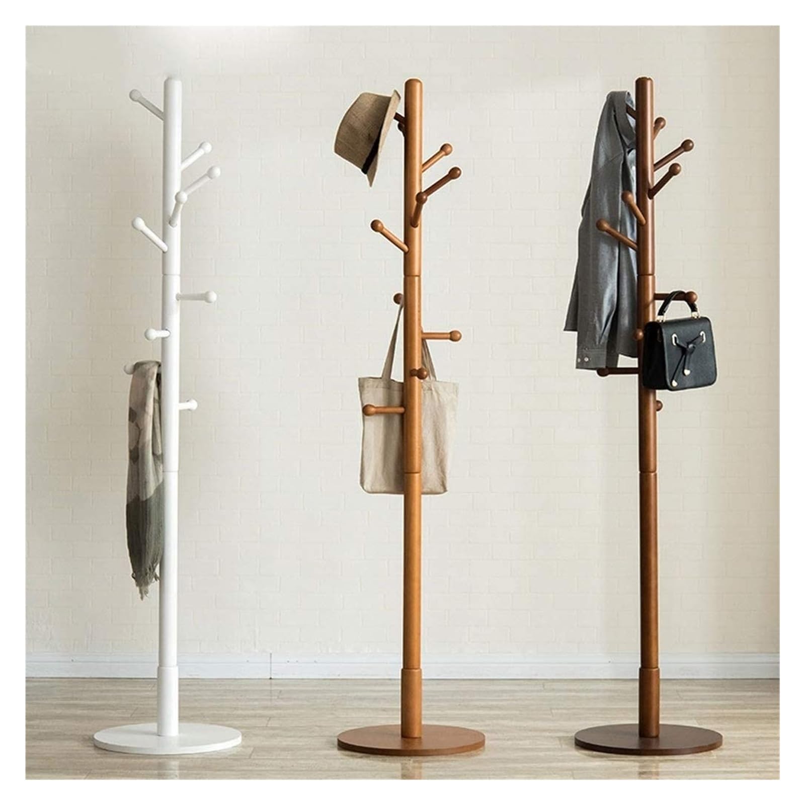 **9-Hook Solid Wood Coat Rack Stand | Heavy-Duty Entryway Hanger for Hallway, Bedroom & Closet | Easy Assembly Wooden Coat Tree (Wood Color) - Perfect for Organizing Jackets, Hats, Bags & Accessories**