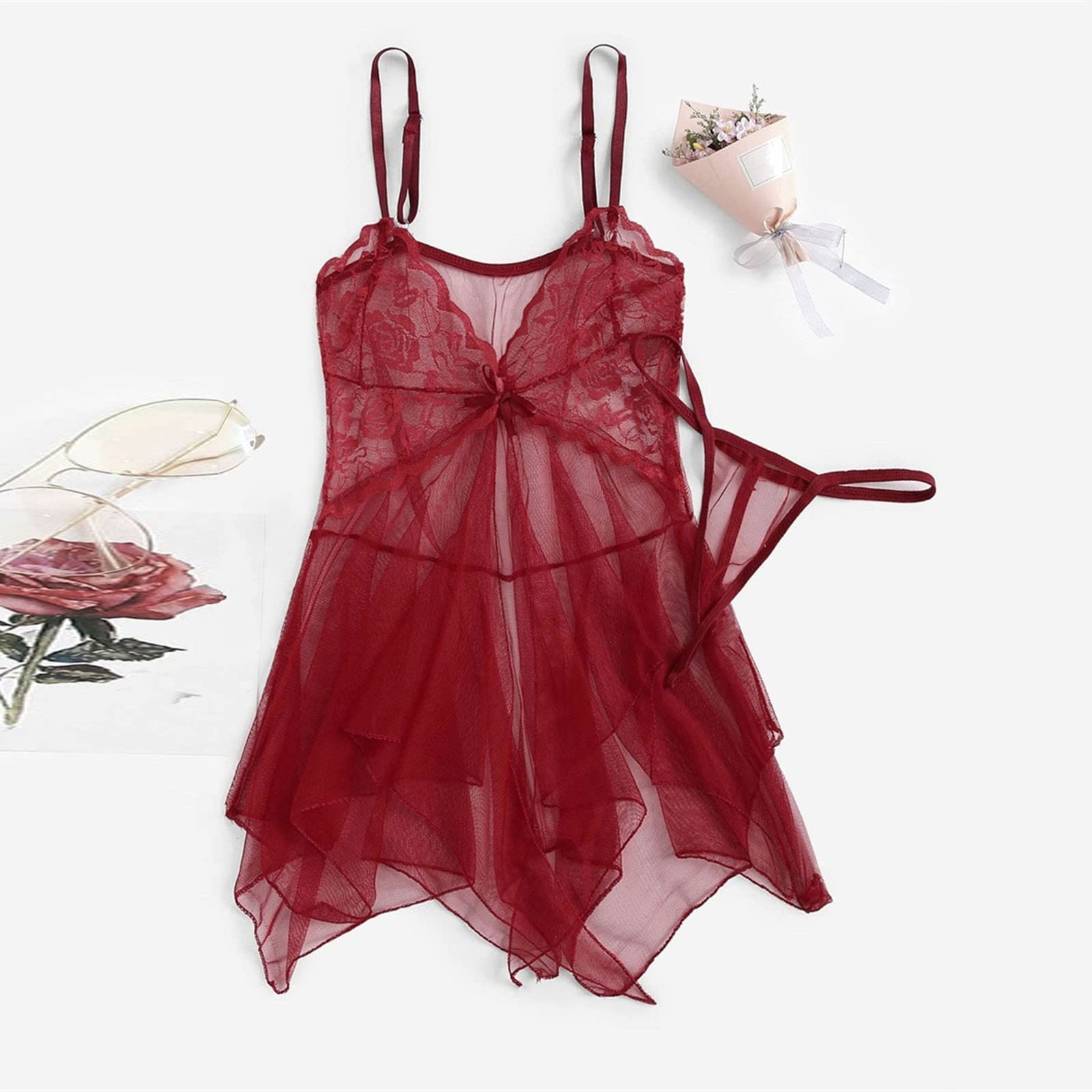 Sexy See-Through Lingerie Set for Women - Lace Corset & Sling Sleepwear | Romantic Nights, Boudoir Photoshoots, Bridal Lingerie & Special Occasions