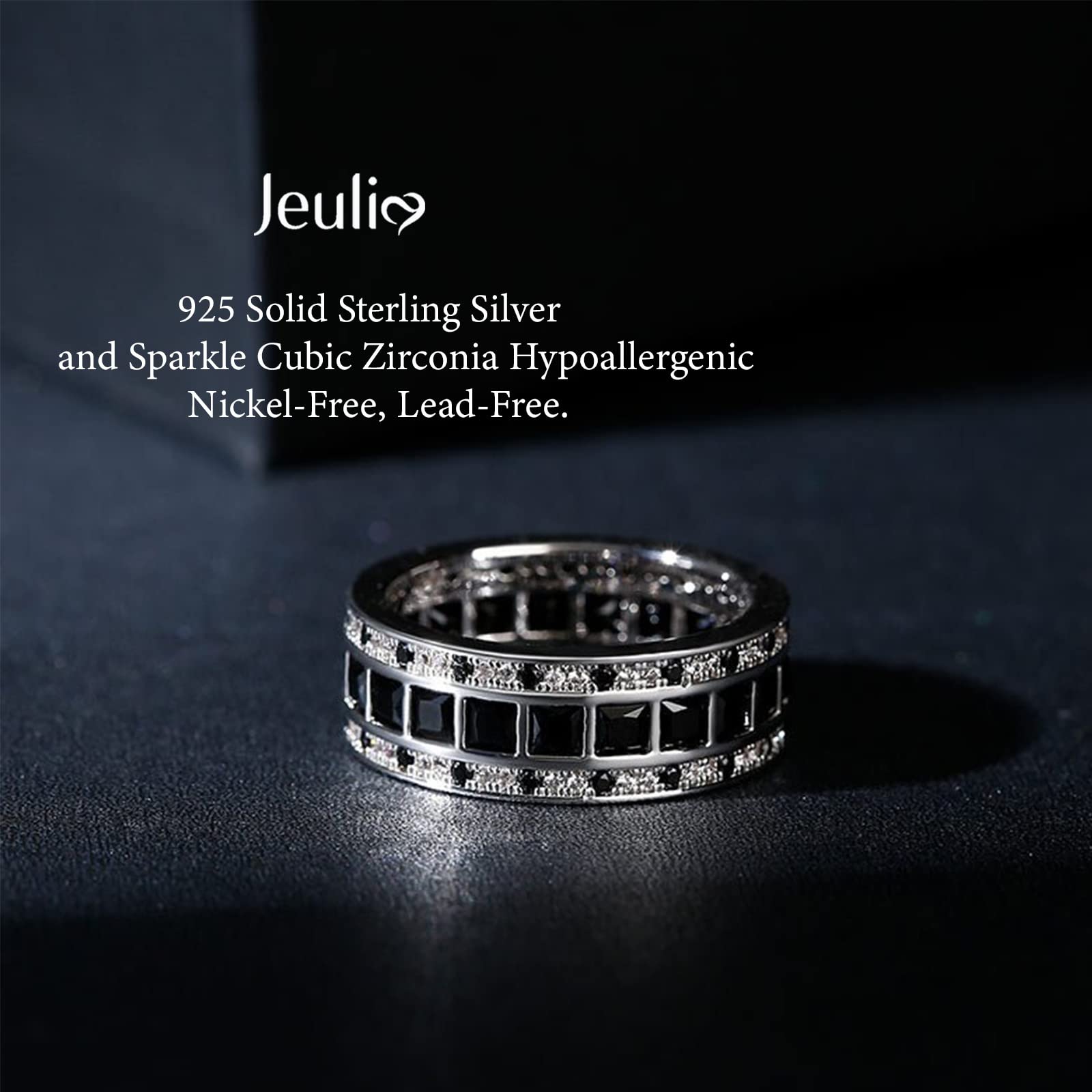 Jeulia Men's Wedding Diamond Band - Sterling Silver Eternity Ring with Princess Cut for Women & Men | Stackable Engagement Ring Set in Jewelry Gift Box | Perfect for Anniversaries, Proposals & Special Occasions