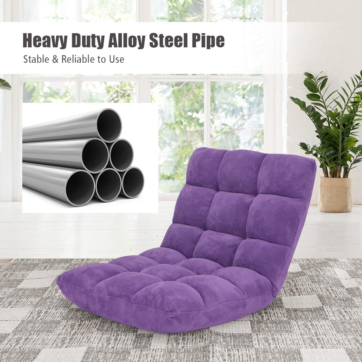 14-Position Adjustable Floor Folding Sofa Chair - Convertible Sleeper Bed & Gaming Recliner for Living Room, Bedroom - Comfortable Lounge Chair for Small Spaces (Purple) | Perfect for Gaming, Napping, and Extra Guest Sleeping
