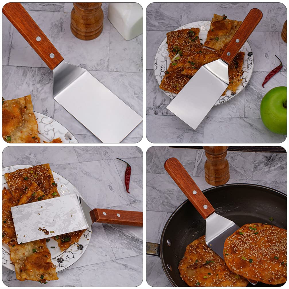 Cabilock 2-Piece Wooden Steak Spatula Set - Heavy Duty Cake & Egg Turner for BBQ, Baking, and Cooking - Perfect for Grilling, Flipping Pancakes, and Serving Desserts