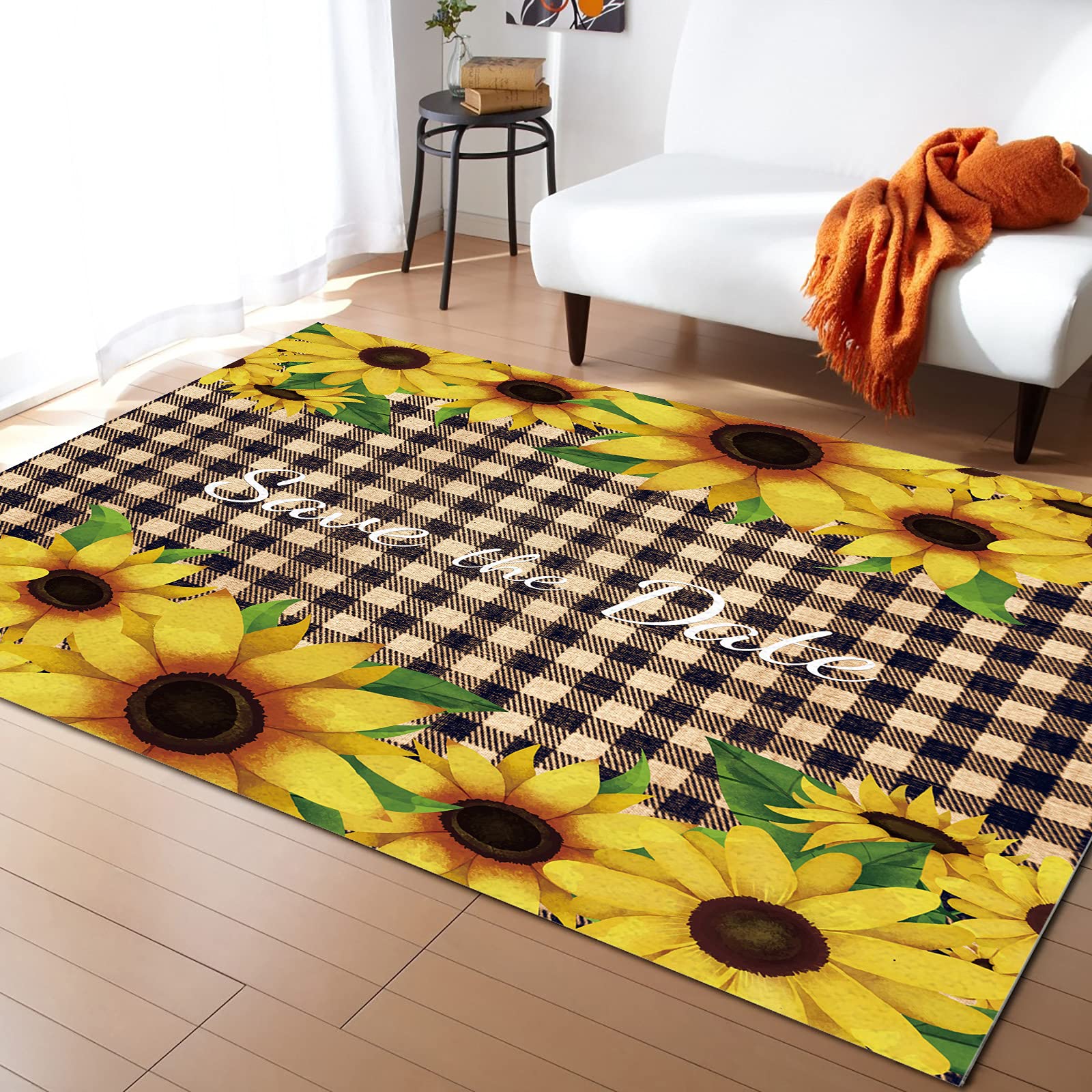 2ft x 3ft Washable Non-Slip Indoor/Outdoor Accent Rug - Sunflower Design Bath Mat for Bathroom, Bedroom, Kitchen & Front Door - Perfect for High Traffic Areas & Home Decor