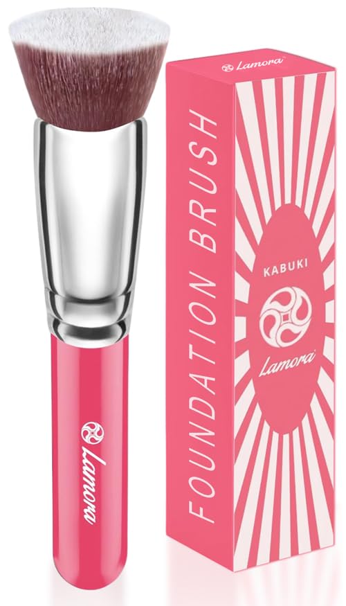 LAMORA Professional Kabuki Makeup Brush for Liquid, Cream, Powder, Blush & Concealer - Flat Top Foundation Brush for Flawless Blending, Buffing & Stippling - Perfect for Everyday Makeup & Professional Makeup Artists