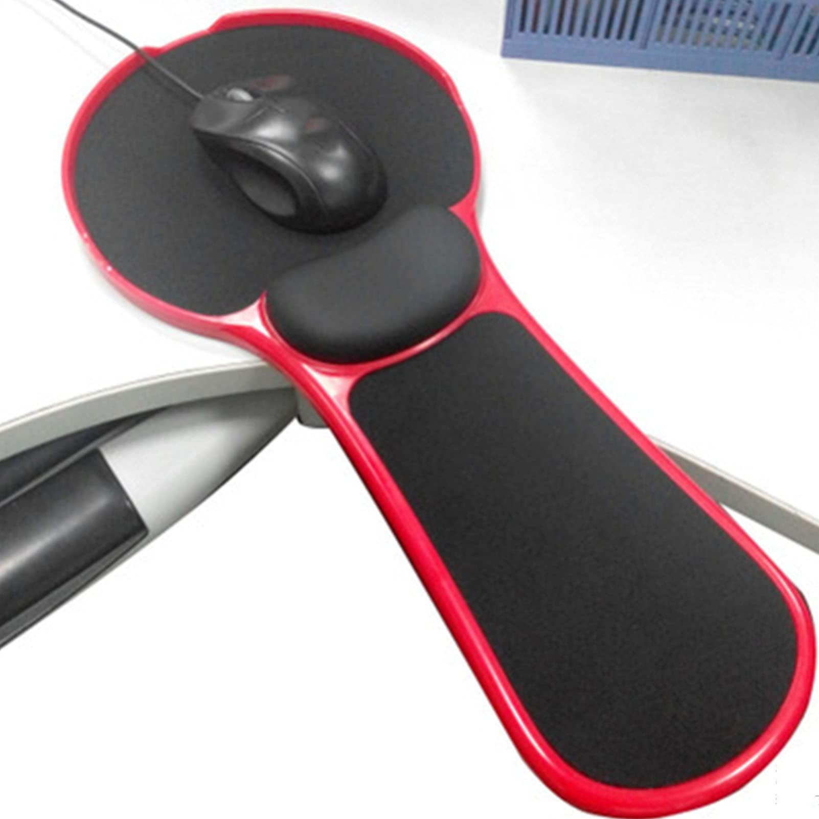 Ergonomic Adjustable Mouse Pad with Wrist Support - Comfortable Armrest & Wrist Rest Attachment for Office Chairs & Gaming Desks - Ideal for Home Office, Computer Work & Long Gaming Sessions (Red)