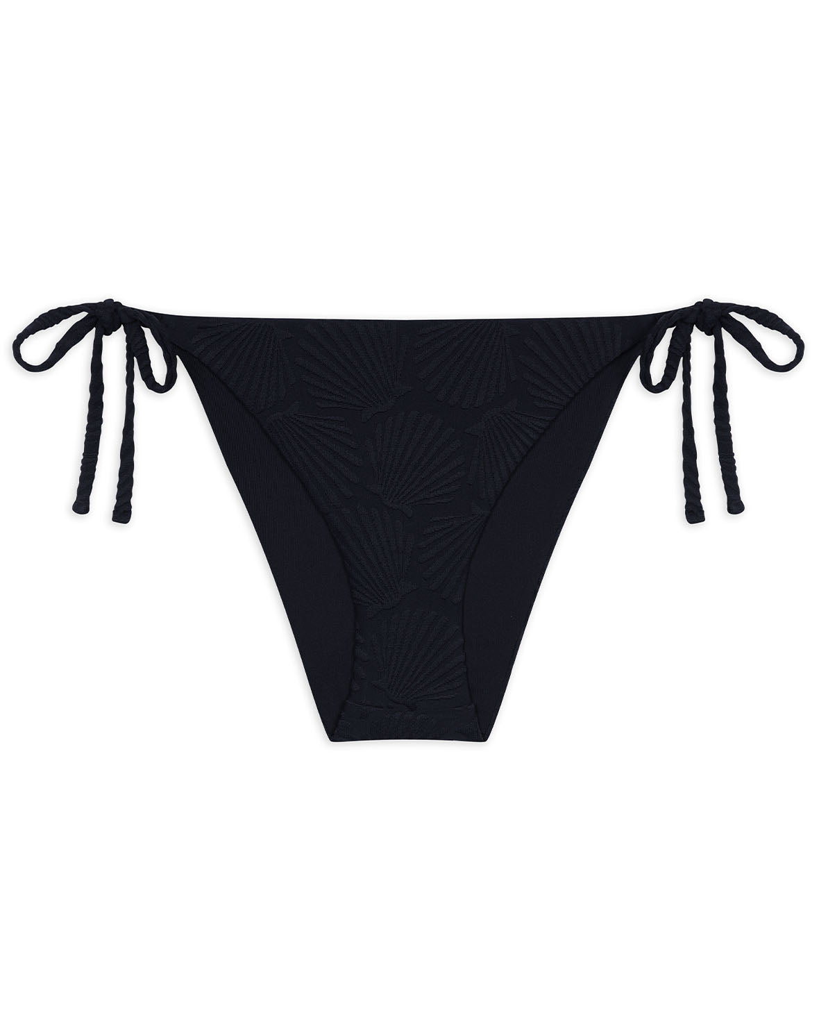 Jacquard Shell Tie Side Bikini Bottoms for Women - Black Swimwear for Beach, Pool & Summer Vacation
