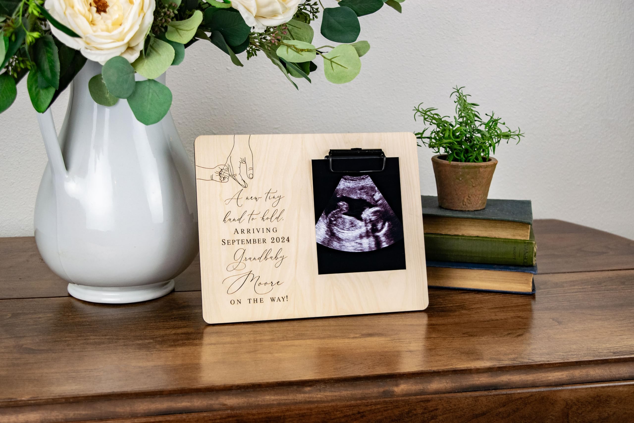 Personalized Grandbaby Announcement Picture Frame - Handmade Ultrasound Photo Frame for Grandparents, Pregnancy & Baby Announcement Gift, Holds 4