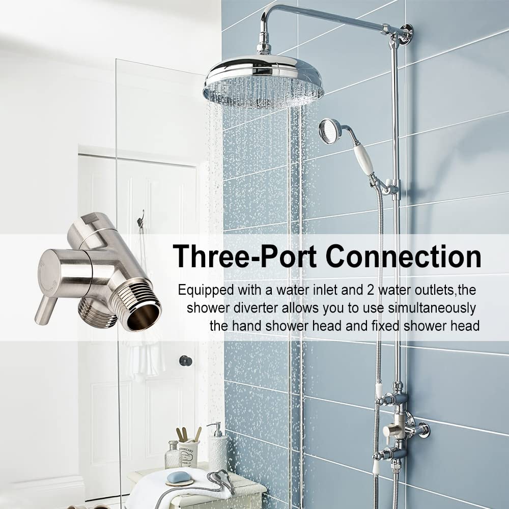 Premium 3-Way Shower Diverter Valve - Universal Metal Shower Arm Splitter for Handheld & Fixed Shower Heads, 2 Water Outlets + 1 Inlet - Perfect for Bathroom Renovation & Spa-Like Shower Experience