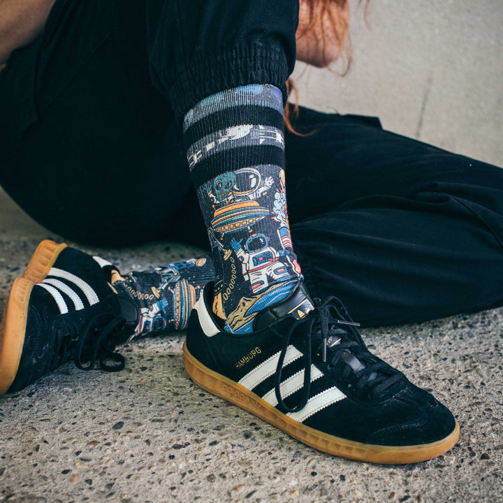 American Socks Signature Conspiracy Mid High Crew Socks - Premium Cotton Blend for Men & Women - Perfect for Casual Wear, Sports & Outdoor Activities