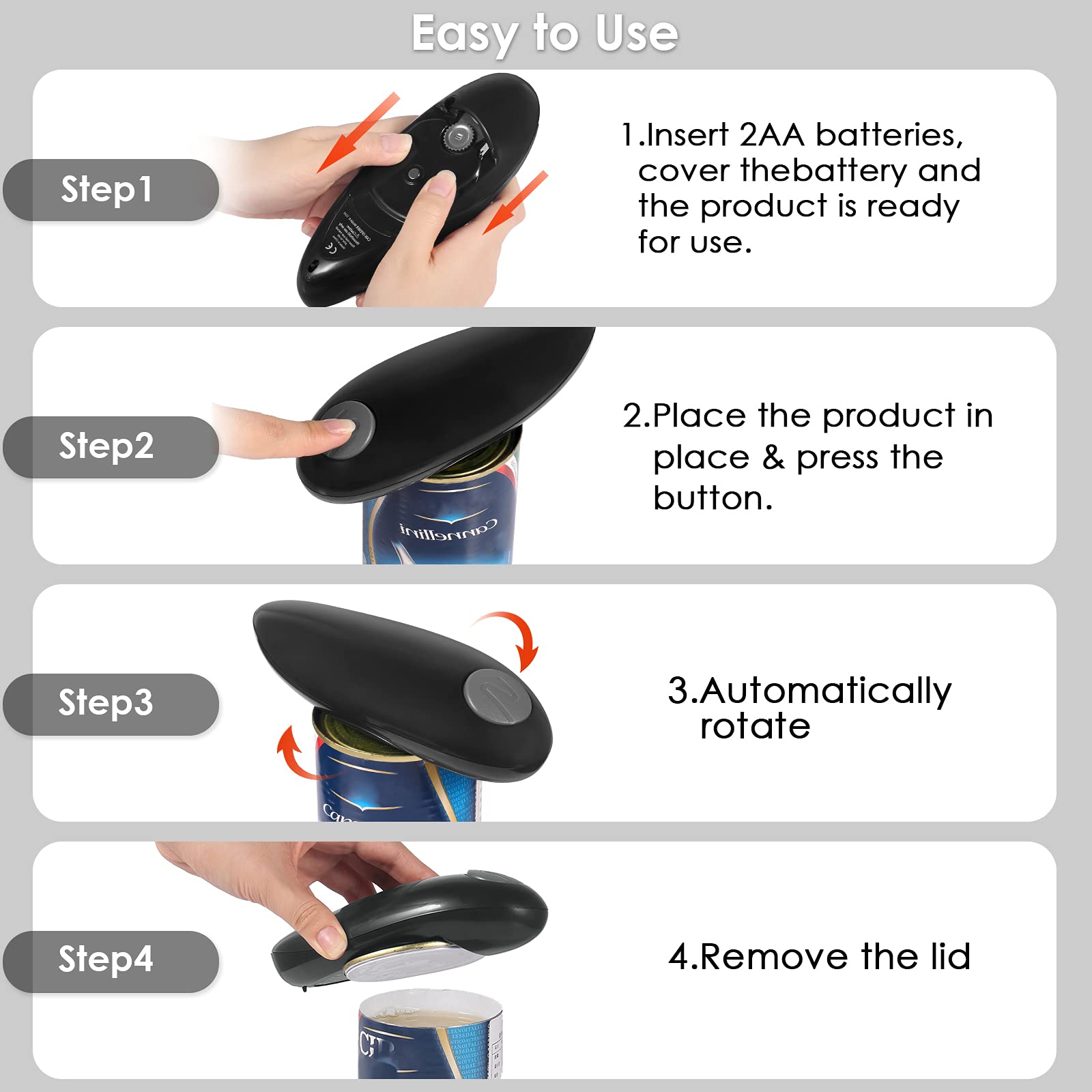 Electric Can Opener - One Touch Automatic Opener with Smooth Edge, Battery Operated & Food Safe, Handheld Kitchen Tool for Seniors & Arthritis - Perfect for Camping, Picnics & Easy Home Cooking
