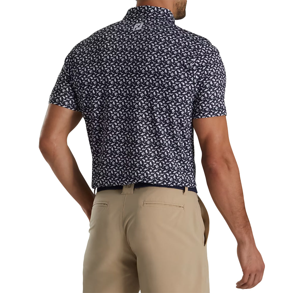 FootJoy Men's Athletic Fit Beach Print Lisle Golf Polo Shirt - Lightweight & Breathable for Summer Golfing & Outdoor Activities