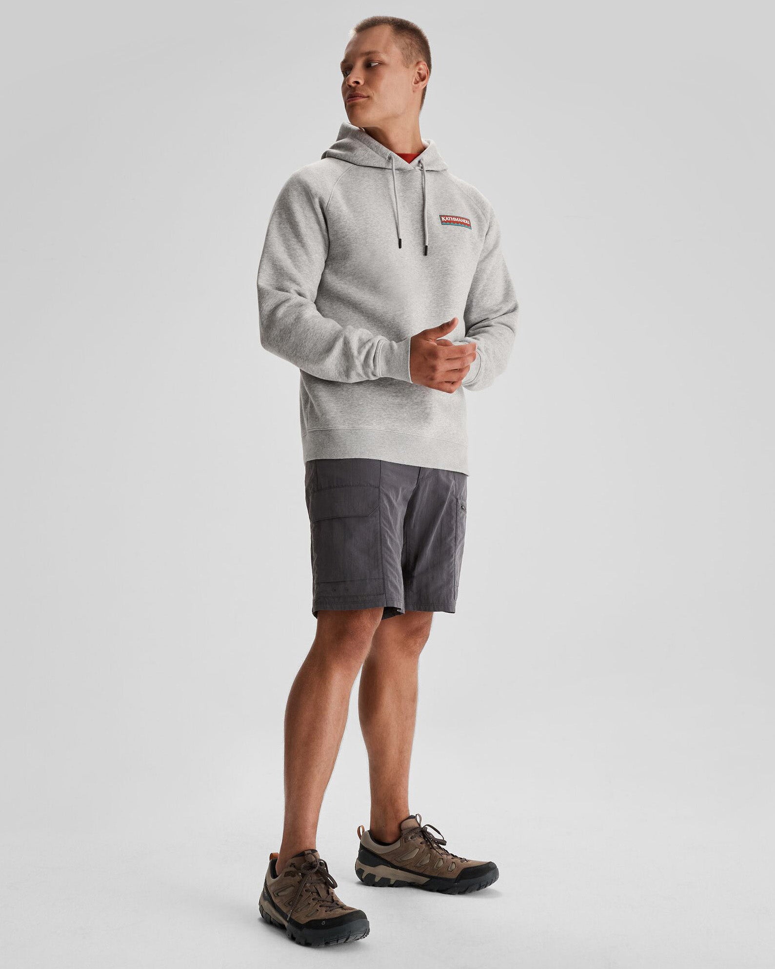 Men's Kathmandu Heritage Logo Slouchy Hoodie - Light Grey Marle | Cozy Pullover Sweatshirt for Casual Wear & Outdoor Adventures