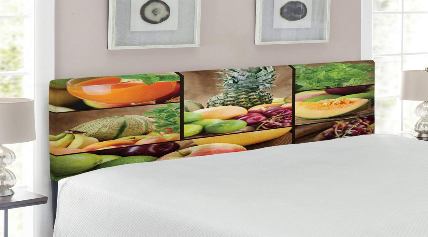 Ambesonne King Size Headboard - Fruits Salad Art Print with Memory Foam for Bedroom Decor