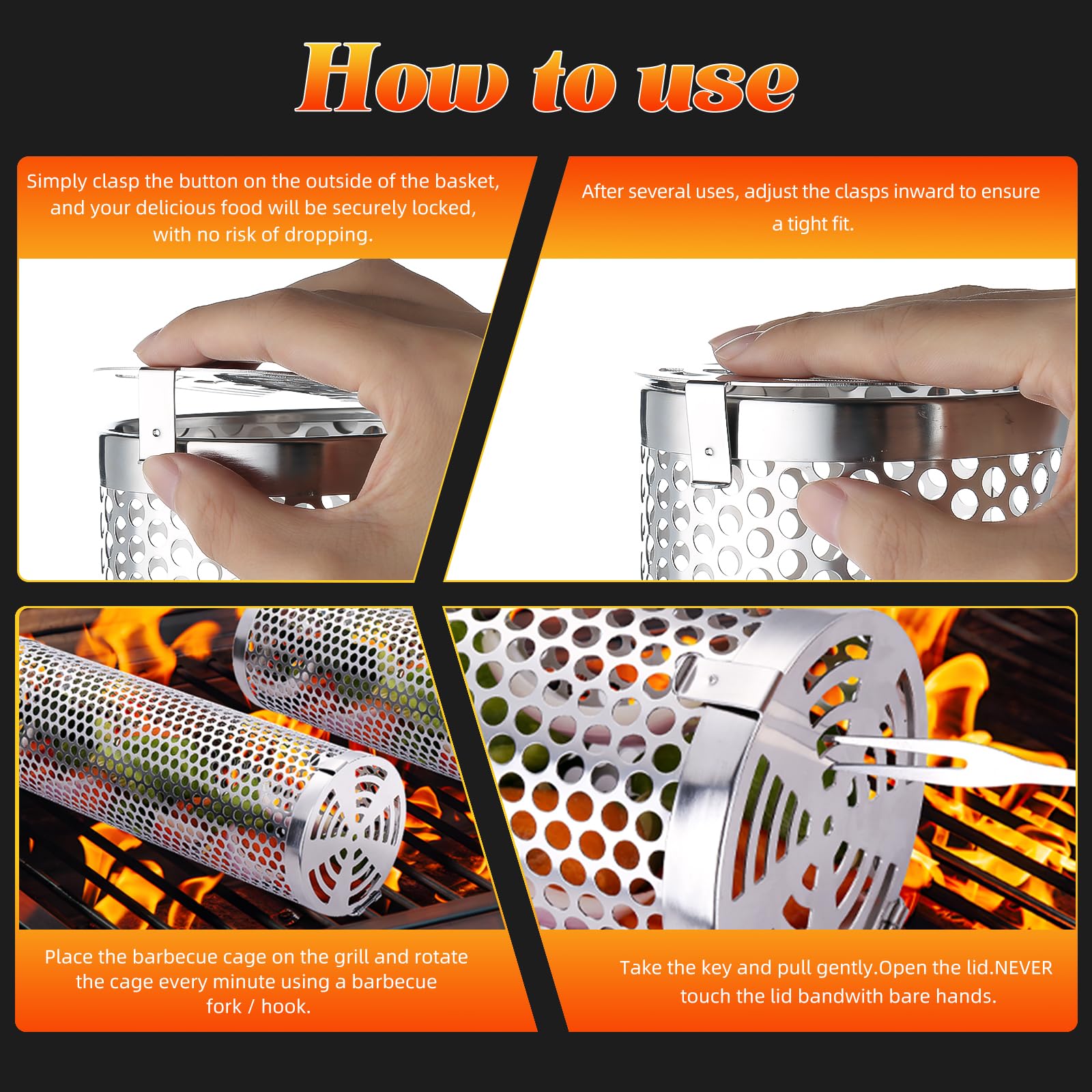 **Stainless Steel Grill Basket for Outdoor Camping & BBQ – Portable Rolling Mesh Grill Accessories for Fish, Meat, Vegetables – Perfect Gift for Men, Dad, Husband – Ideal for Picnics, Backyard Grilling & Tailgating**
