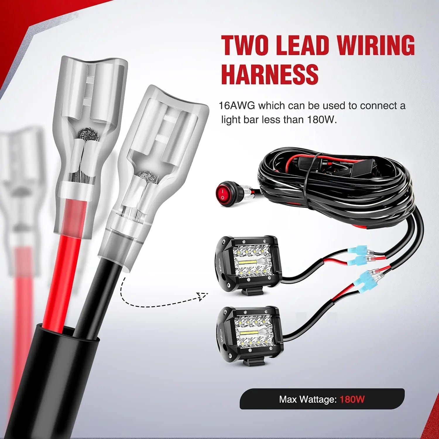 16AWG Wire Harness 15FT Kit with 12V 3Pin Switch, 3 Fuses & 4 Spade Connectors - Perfect for Automotive, Marine & DIY Electrical Projects