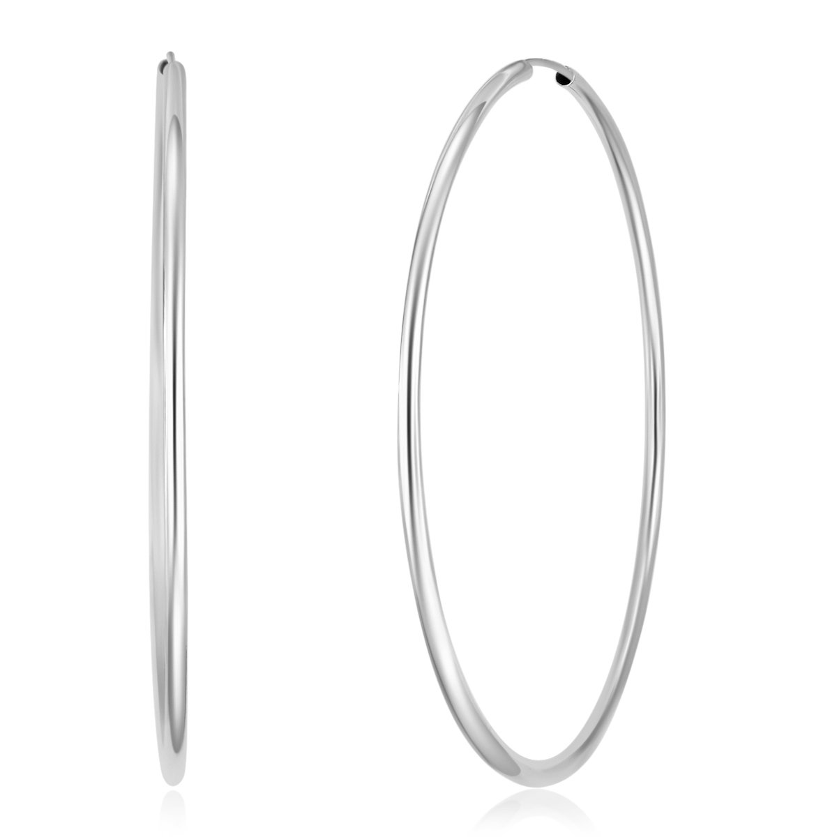 14K White Gold 2mm Endless Hoop Earrings for Women - 9 Sizes (14mm-30mm) | Minimalist Dainty Everyday Jewelry for Work, Date Night & Gifting