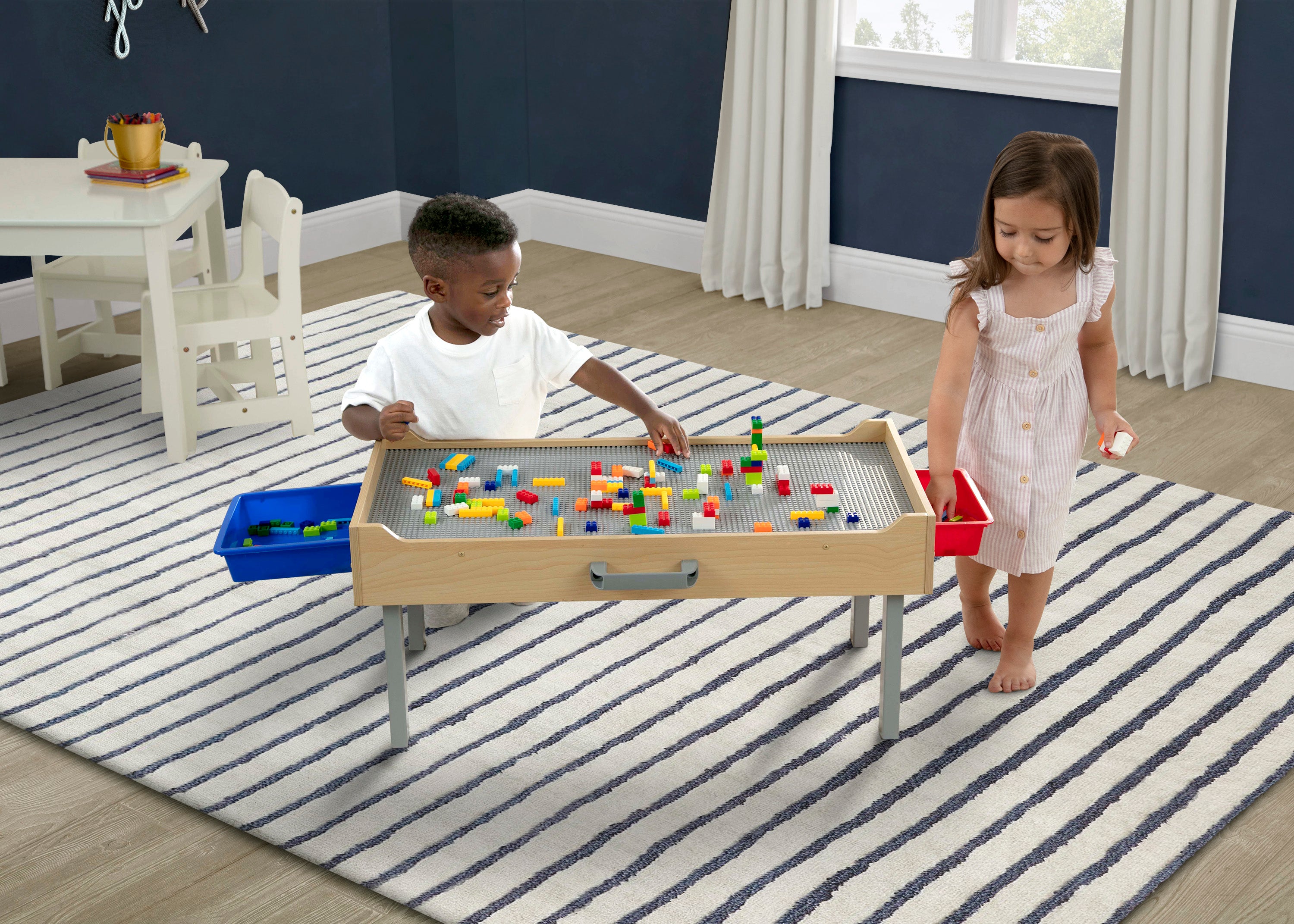Play N Store Kids Building Bricks Play Table with 100+ Colorful Bricks - STEM Learning Toy for Creative Play, Room Organization & Toddler Activities