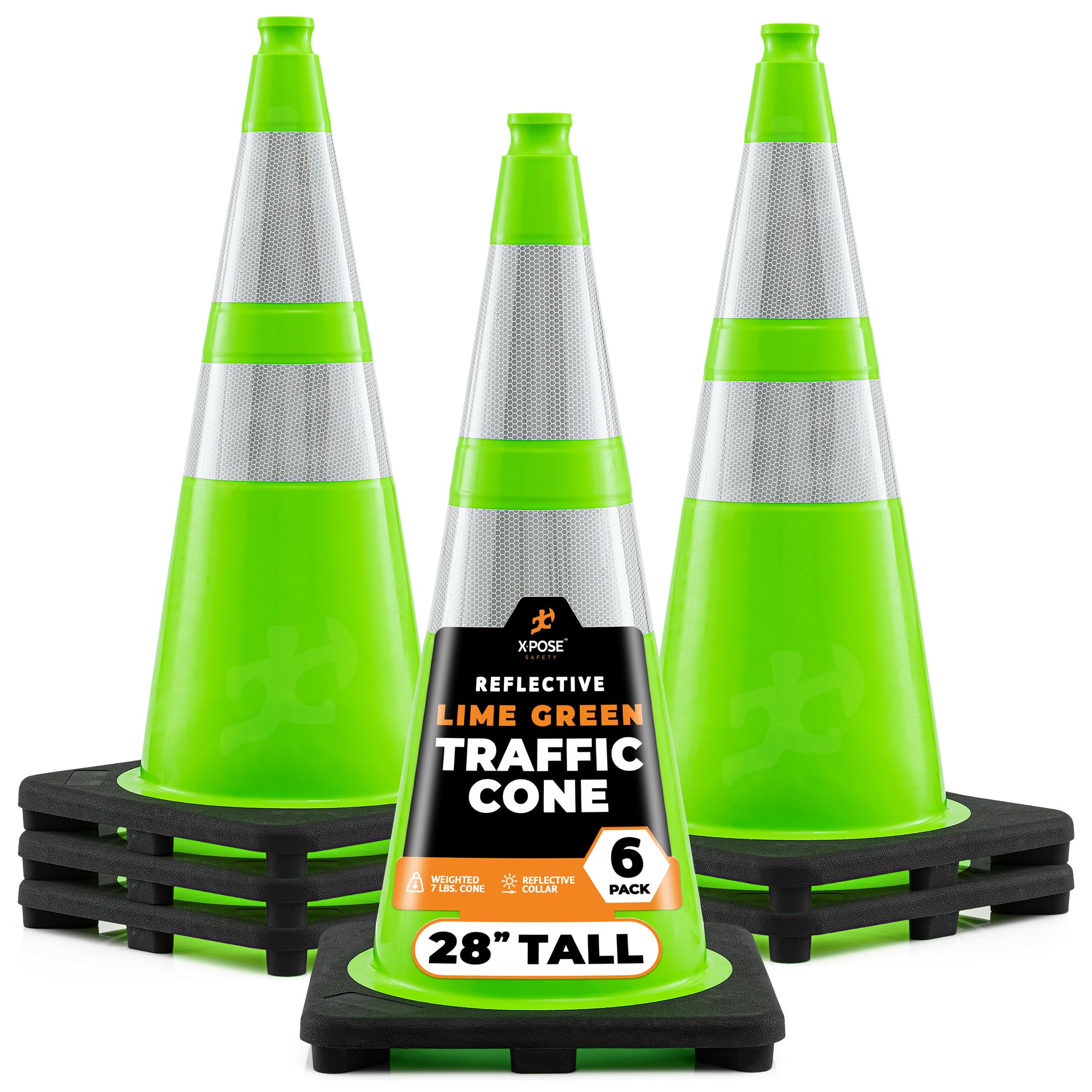 28” Lime Green Traffic Cones with Dual 6