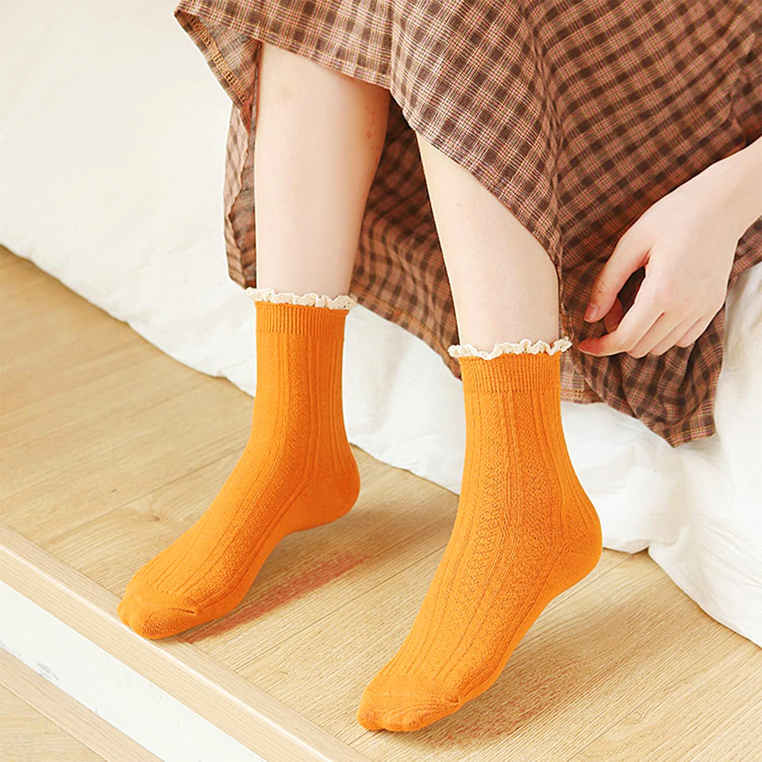 Stylish Ruffle Frilly Socks for Women & Girls | Cute Fruit & Lettuce Pattern Ankle Socks (3-5 Pairs) | Perfect for School, Cosplay & Fashion Outfits