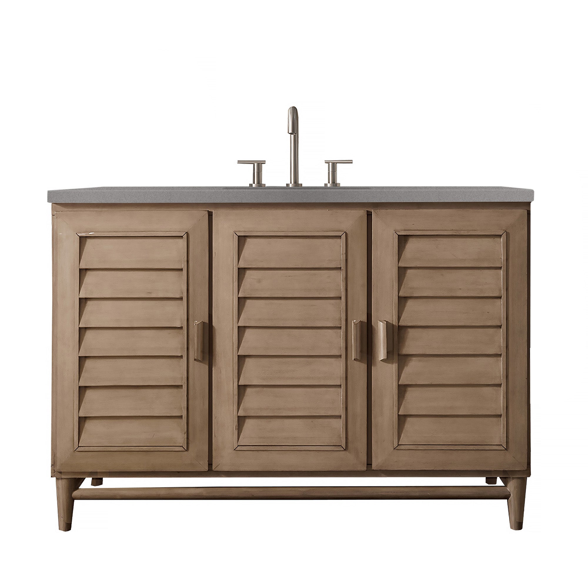Portland 48 Inch Single Bathroom Vanity with Whitewashed Walnut Finish & 3CM Gray Expo Quartz Countertop - Perfect for Modern Bathroom Remodeling and Small Space Solutions