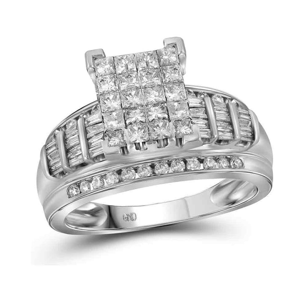 Jewels By Lux 14K White Gold Princess Cut Diamond Cluster Engagement Ring - 2 Carat Total Weight | Perfect for Bridal, Wedding & Proposal Scenes
