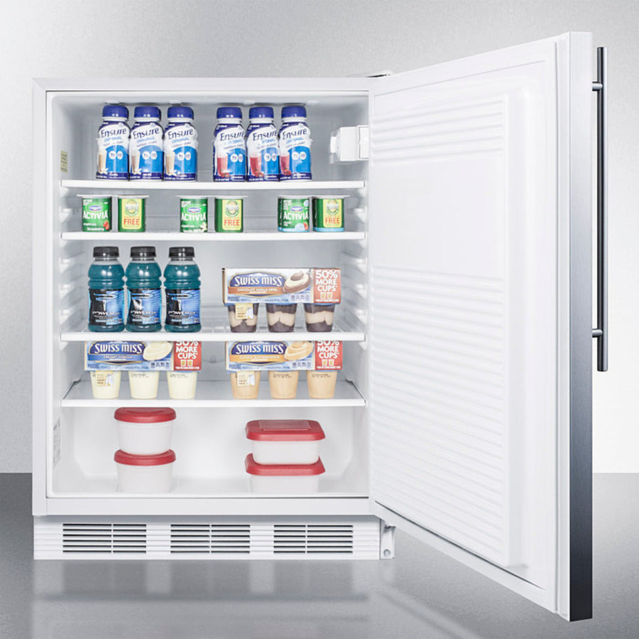 Accucold 24 Inch Wide Built-In All Refrigerator with Thin Handle - FF7WBISSHV | Energy Efficient Undercounter Fridge for Kitchen, Basement, or Office Use
