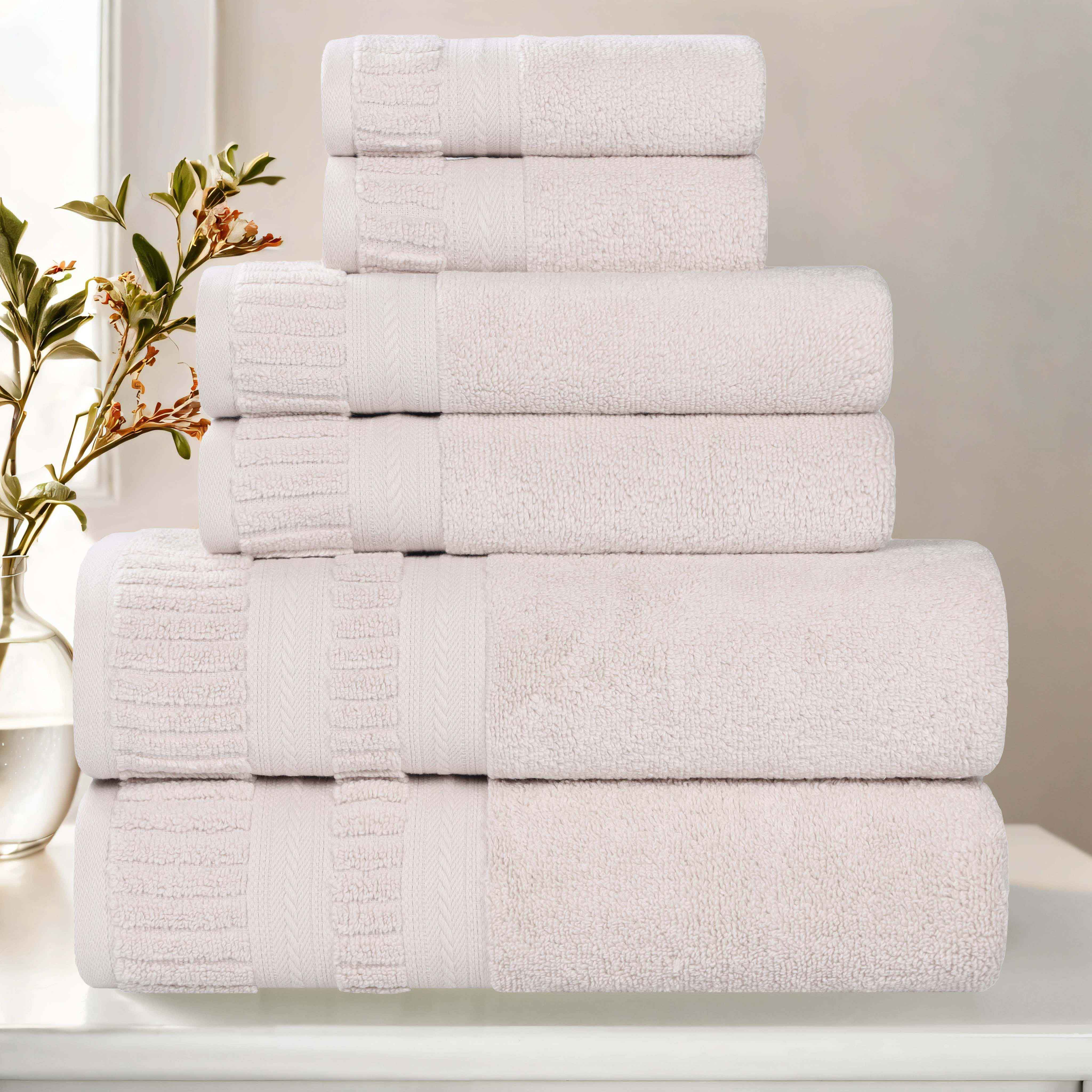 Venice Zero Twist Cotton 6-Piece Towel Set - Medium Weight, Highly Absorbent Bath Towels for Spa, Gym & Home Use