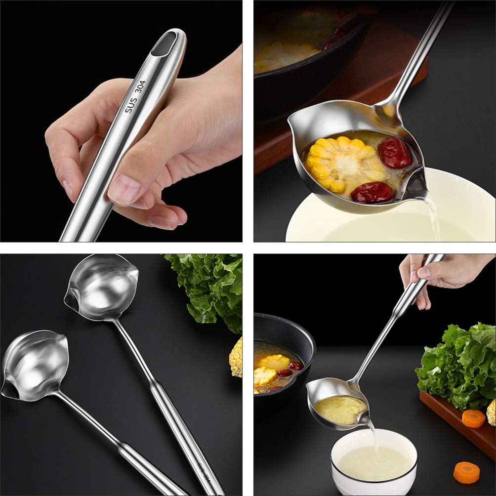 Premium Stainless Steel Grease Spoon with Filter Hole - Oil Strainer, Soup Ladle & Hotpot Scoop for Kitchen, Cooking, and Serving - Ideal for Filtering Oil, Serving Soup, and Hotpot Dishes